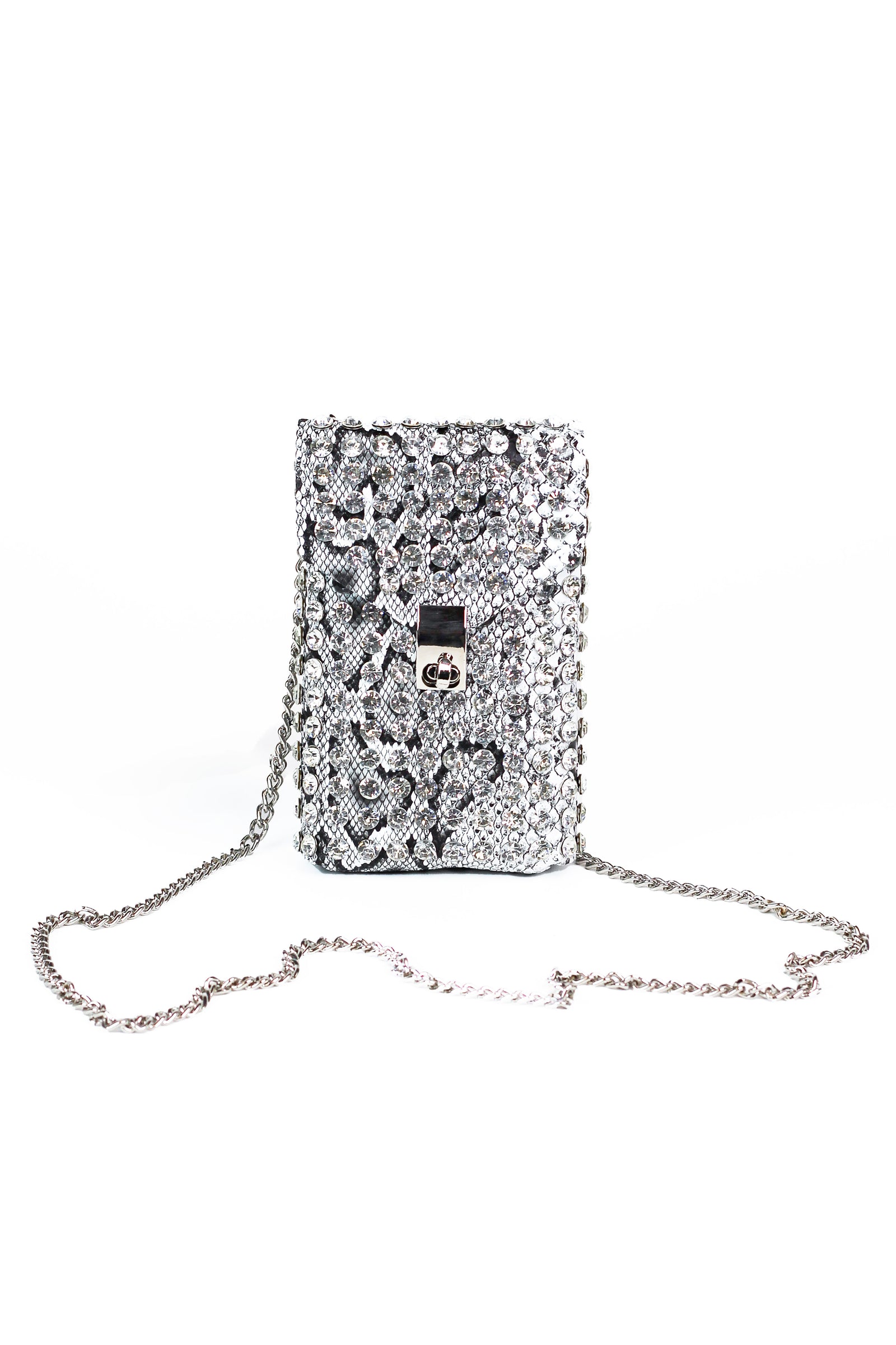 Snakeskin Large Rhinestone Front Covered Pouch w/ Locking Flap