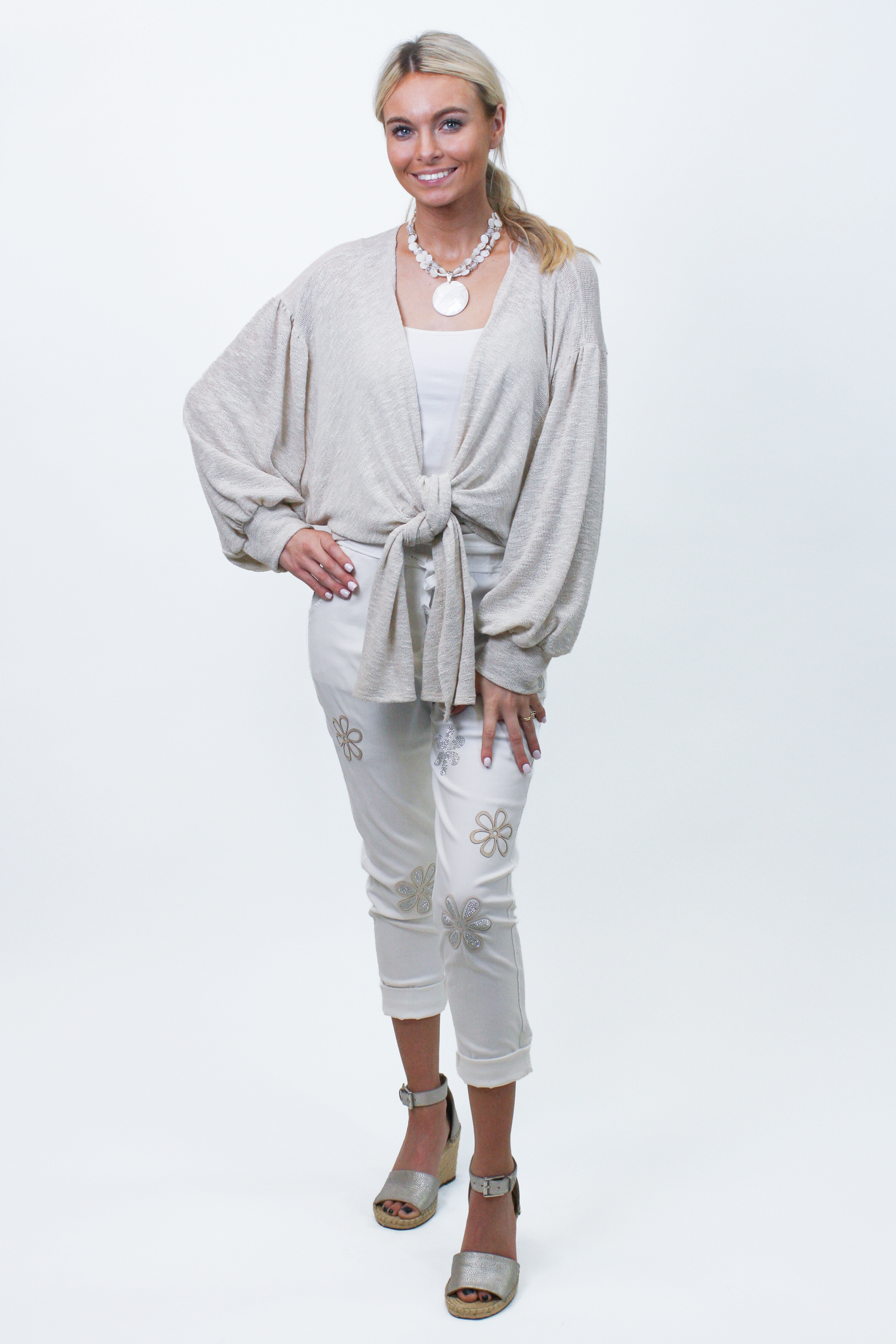 Rhinestone Flower Embellished Jogger