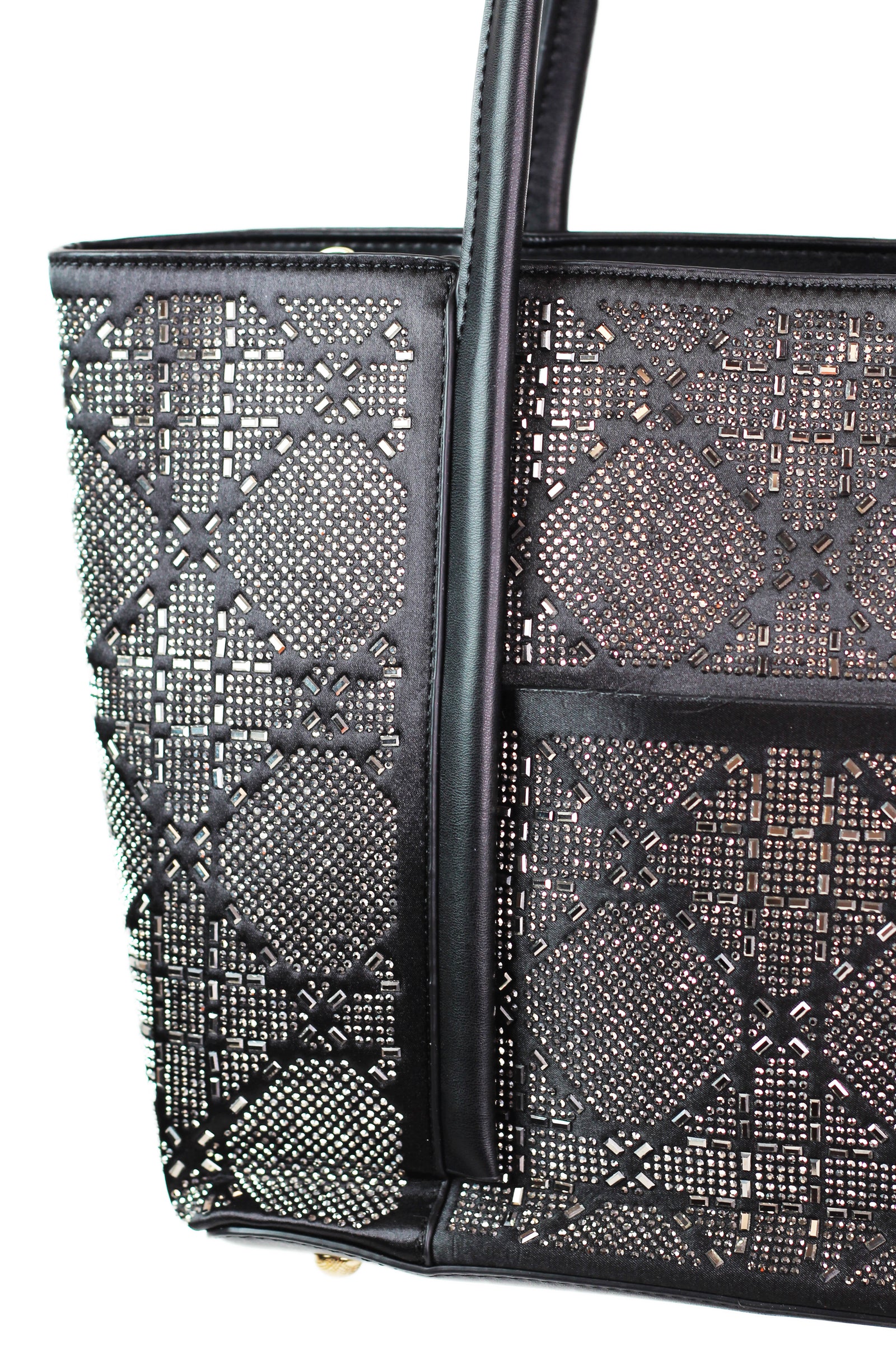 Diamond Pattern Stone Front Purse w/ Flat Bottom