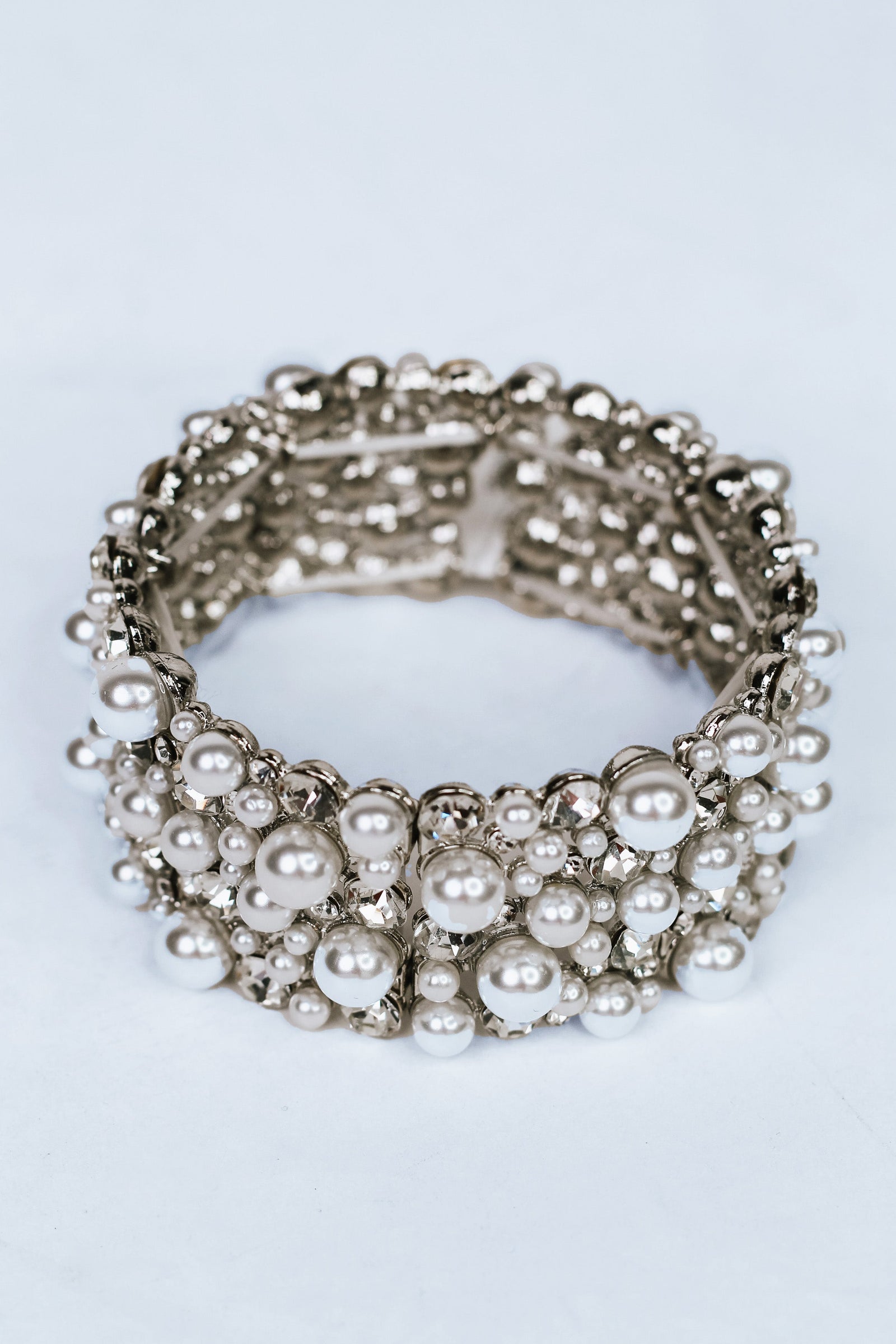 All Scatter Pearl & Rhinestone Wide Bracelet