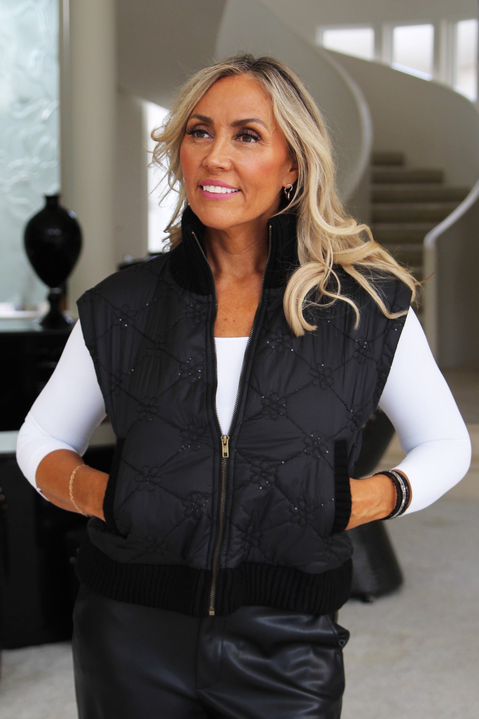 Sequin Stitch Floral Design Vest