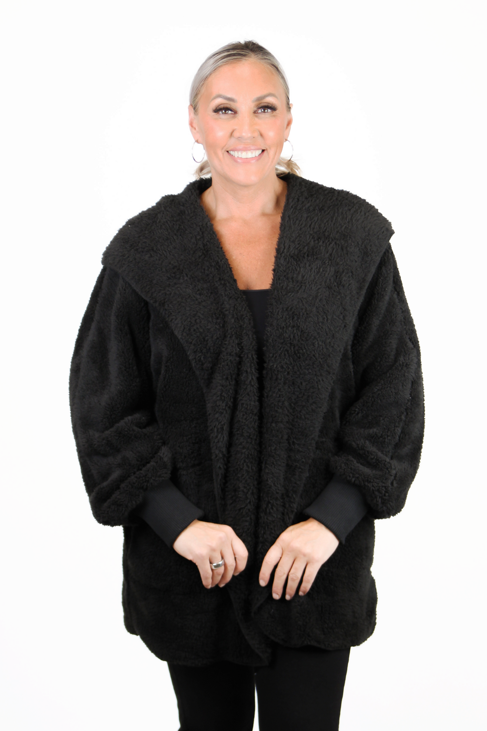 Furry Hooded Open Jacket