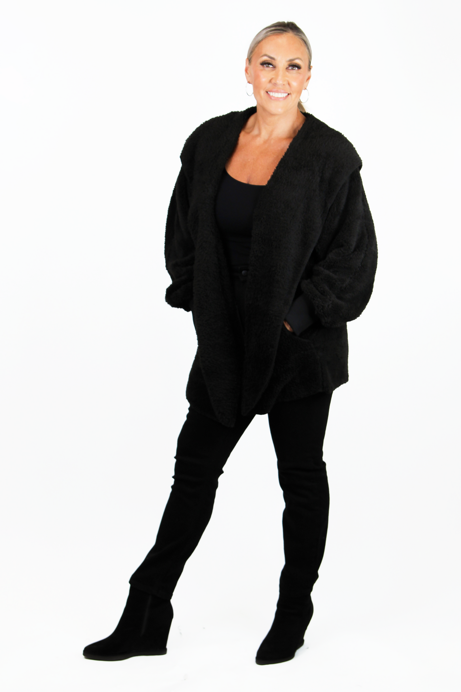 Furry Hooded Open Jacket