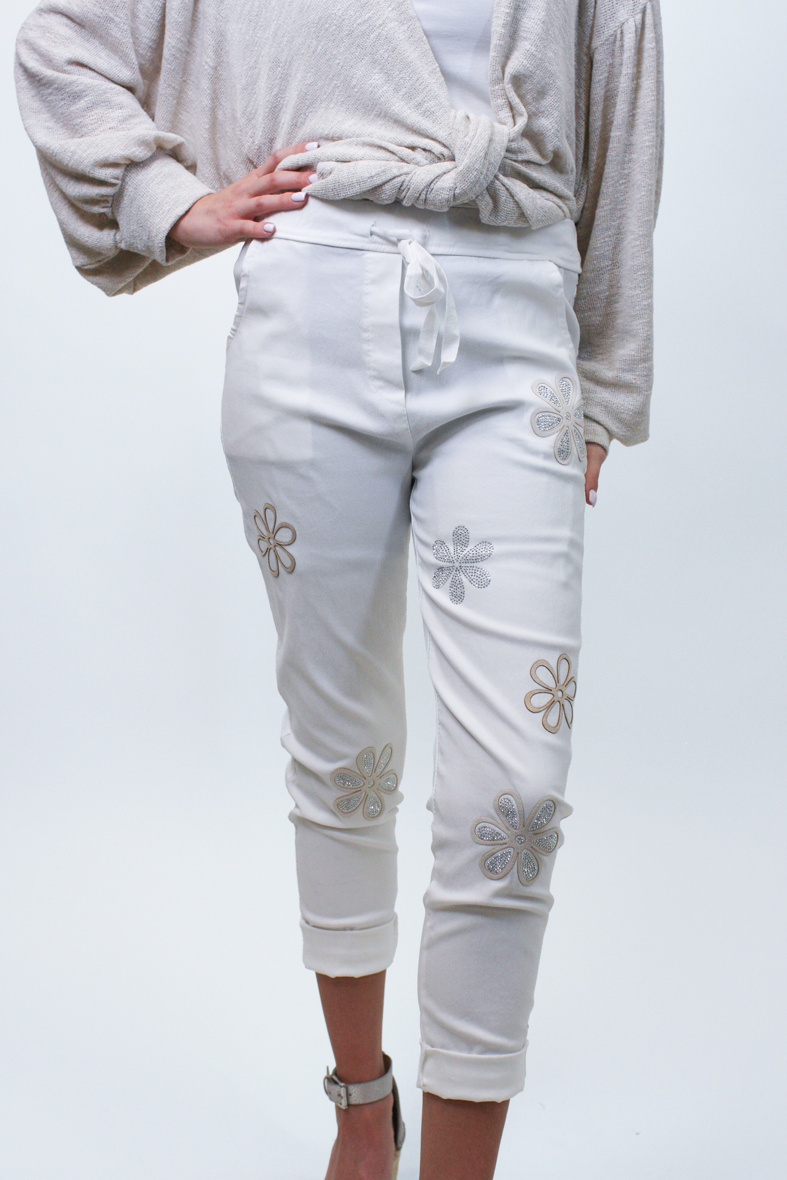 Rhinestone Flower Embellished Jogger