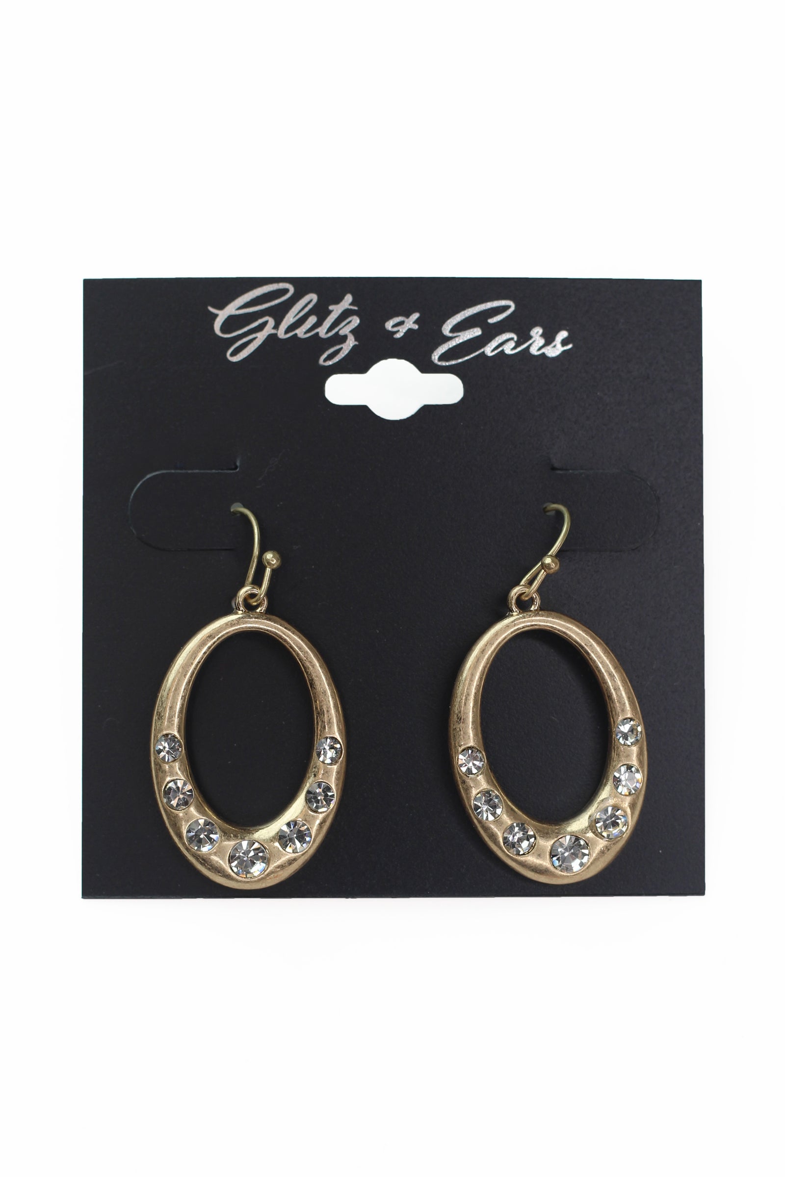 Open Dangling Stone & Metal Oval Earrings