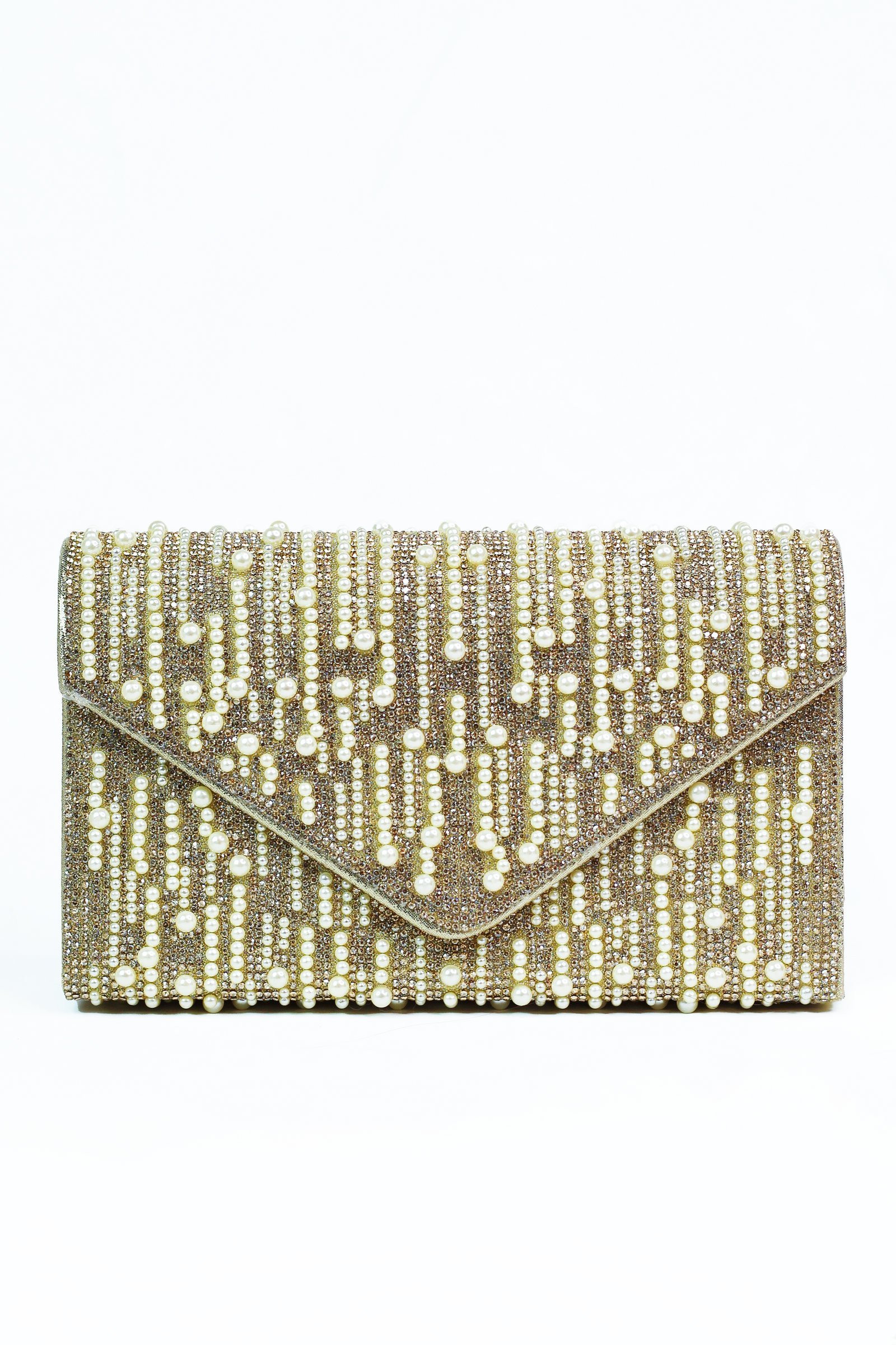 Rhinestone & Multi Size Pearl Stripes Envelope Clutch - Glitz & Ears Boutique