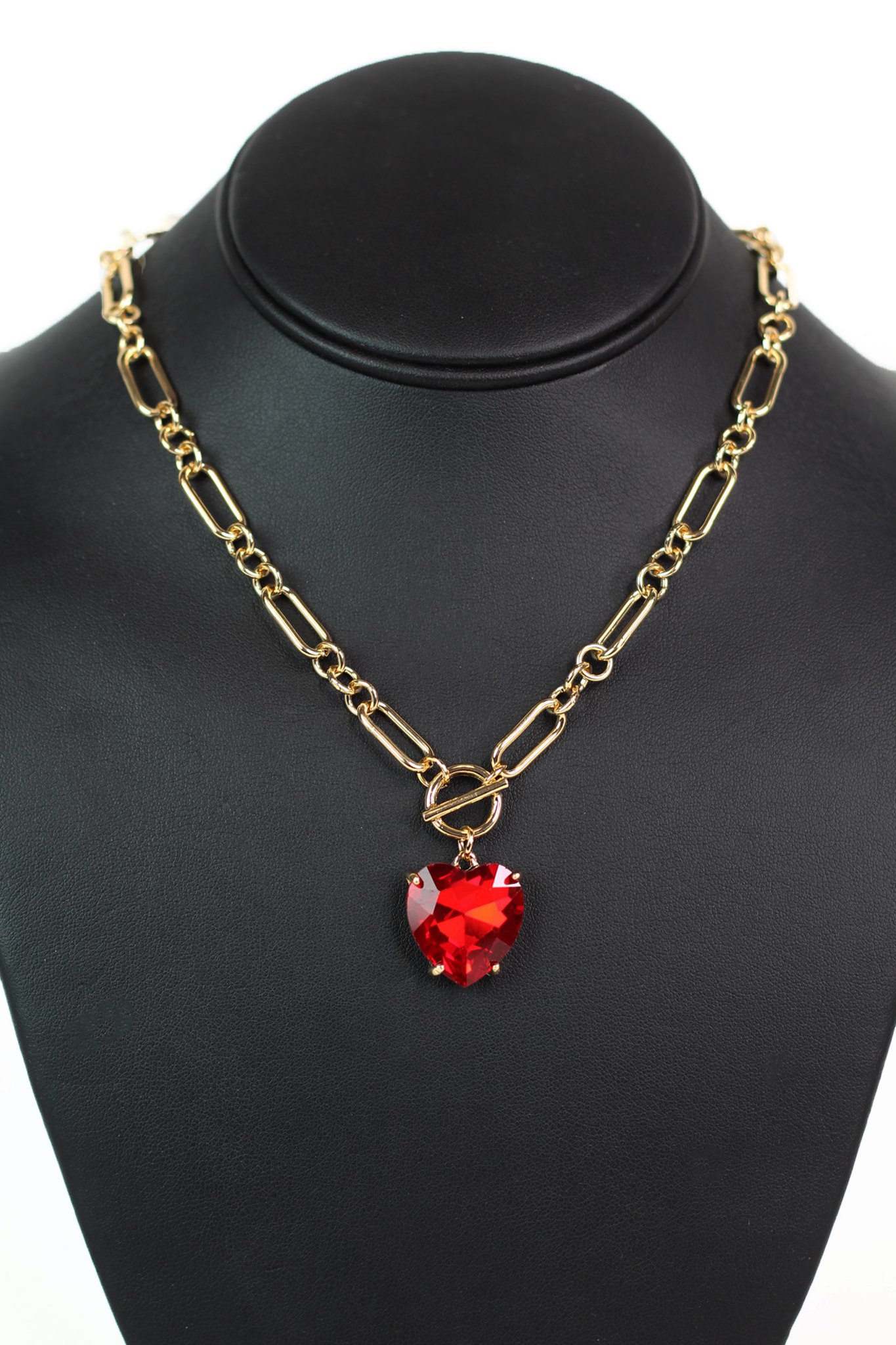 Chain Link Necklace w/ Large Rhinestone Heart Center