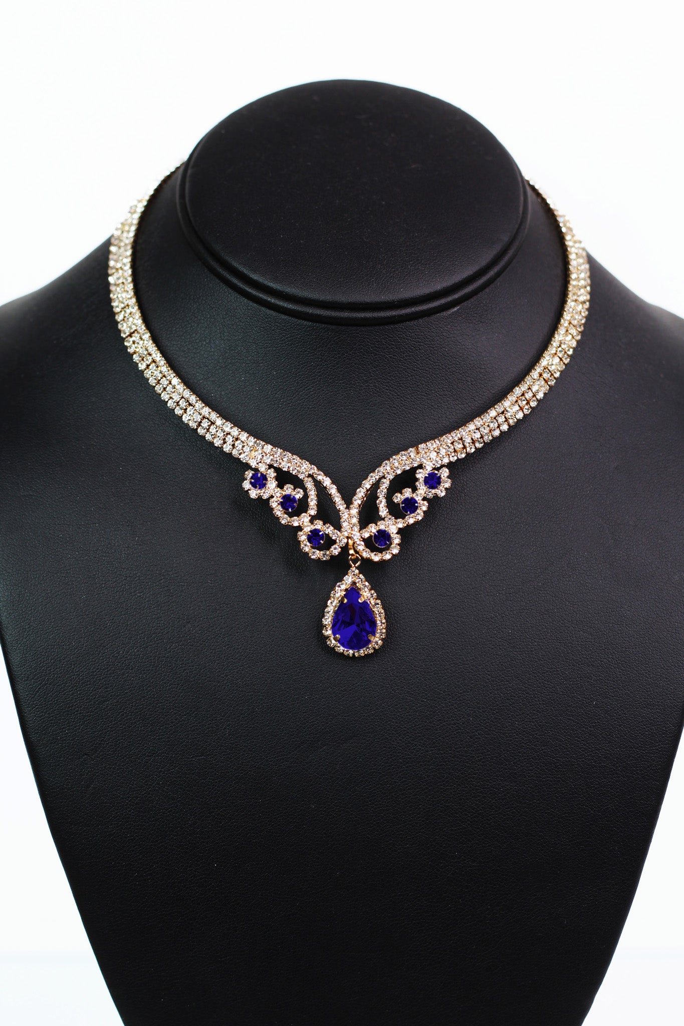 Rhinestone Collar Pear Drop Center Necklace Set - Glitz & Ears Boutique