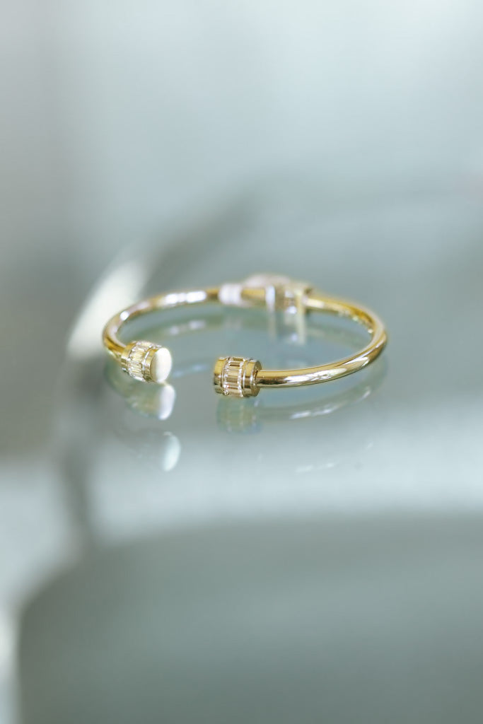 Baguette Stone End Metal Cuff Bracelet