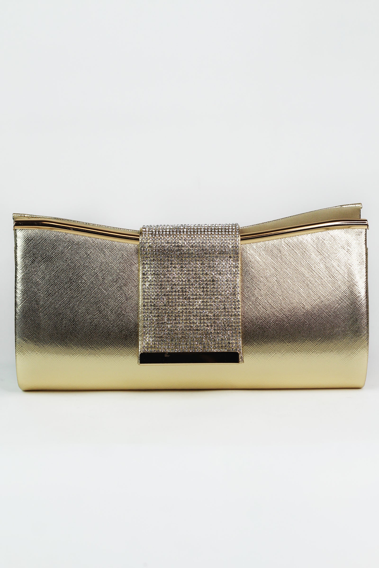 Faux Leather Clutch w/ Wide Rhinestone Closure