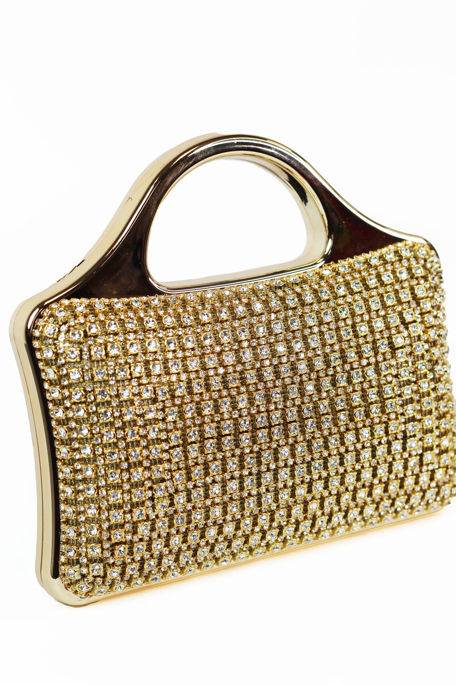 Multi Size Rhinestone Front Clutch w/ Curved Handle