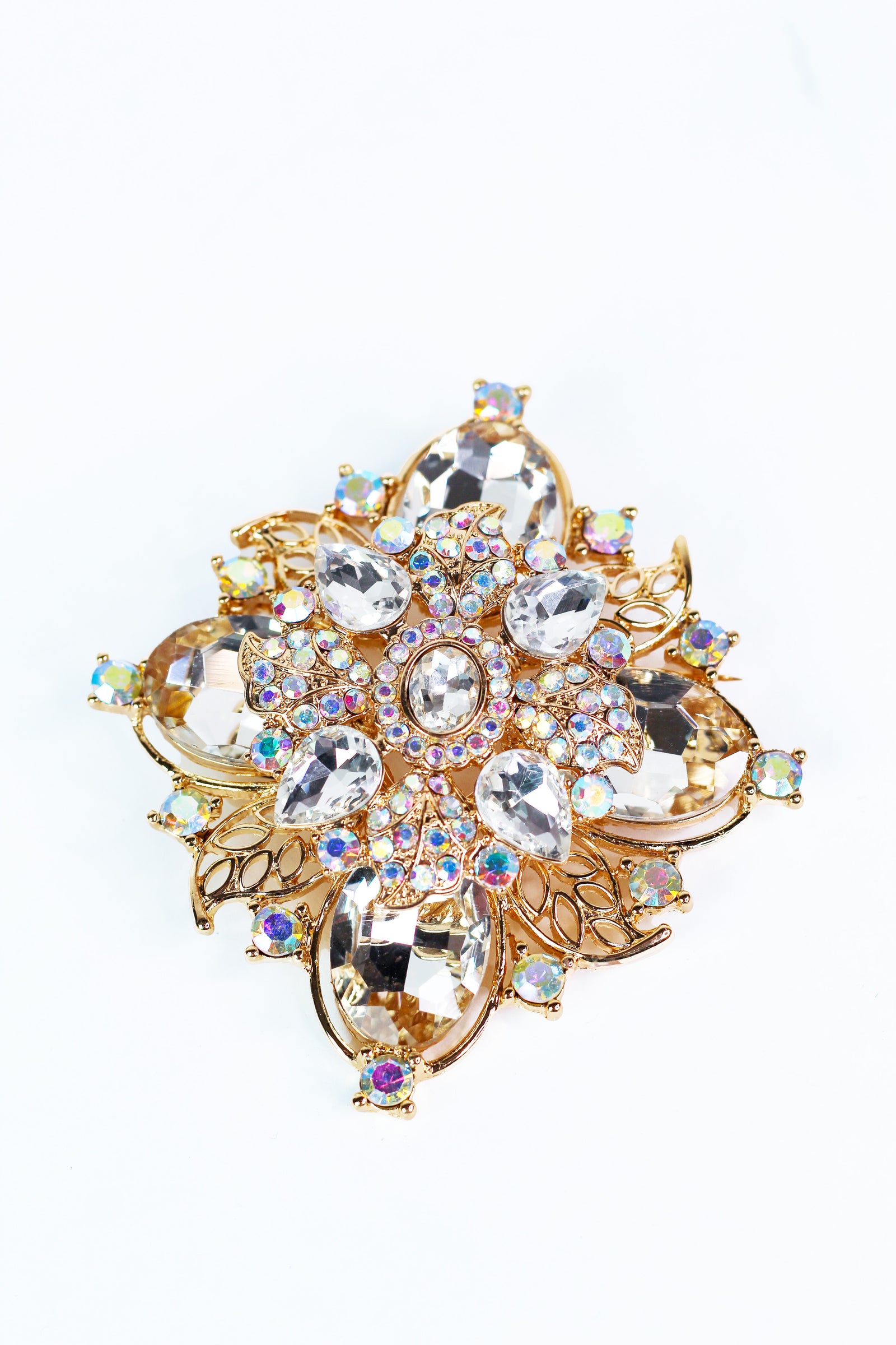 Large Rhinestone Brooch w/ Raised Round Center