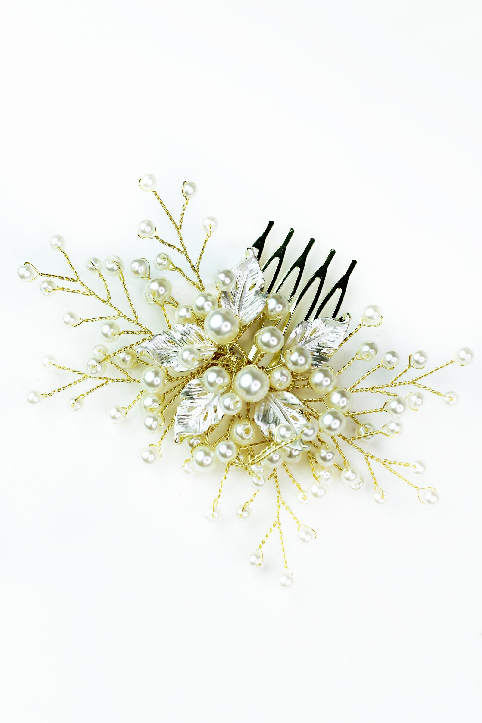 Pearl Accent Flower Petal & Branches Hair Comb