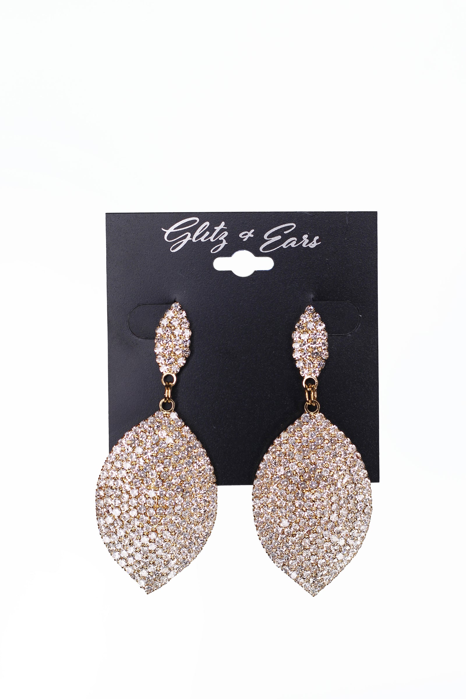 Rhinestone Paved Front Oval Point Dangling Earrings