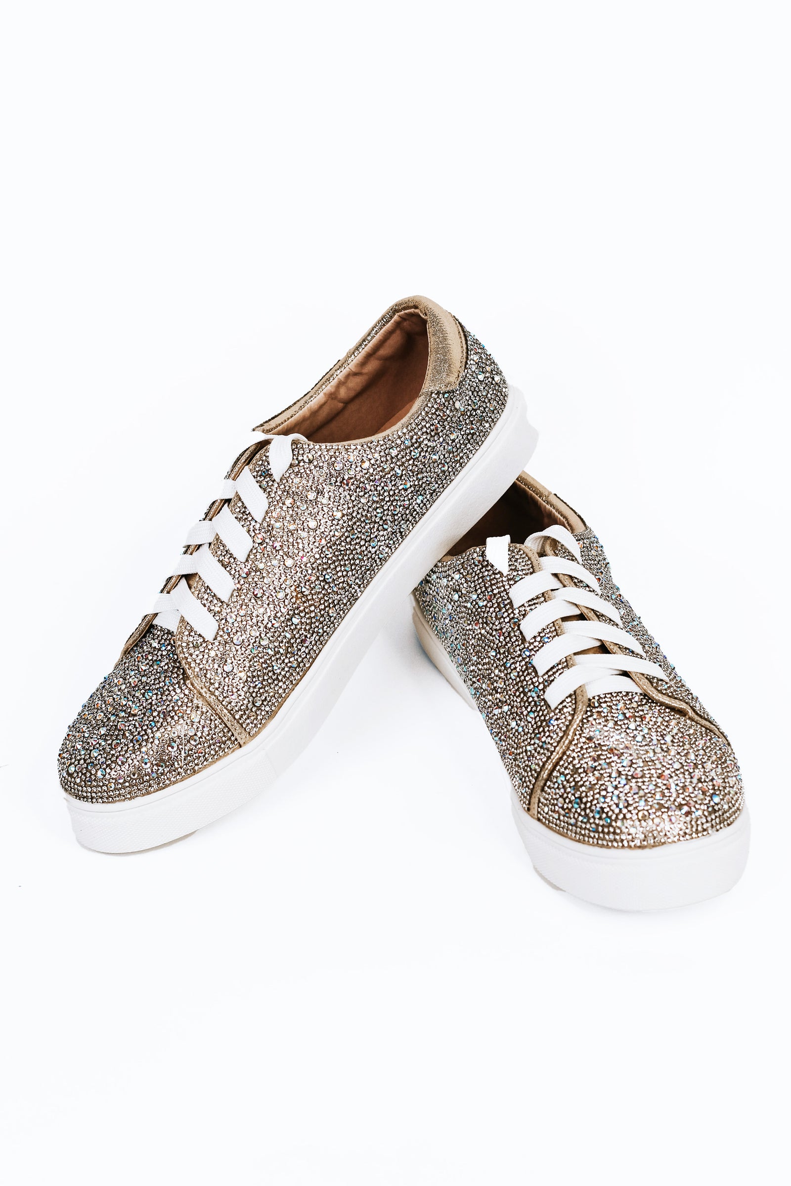 All AB Rhinestone Gold Shimmer Lace Up Sneakers