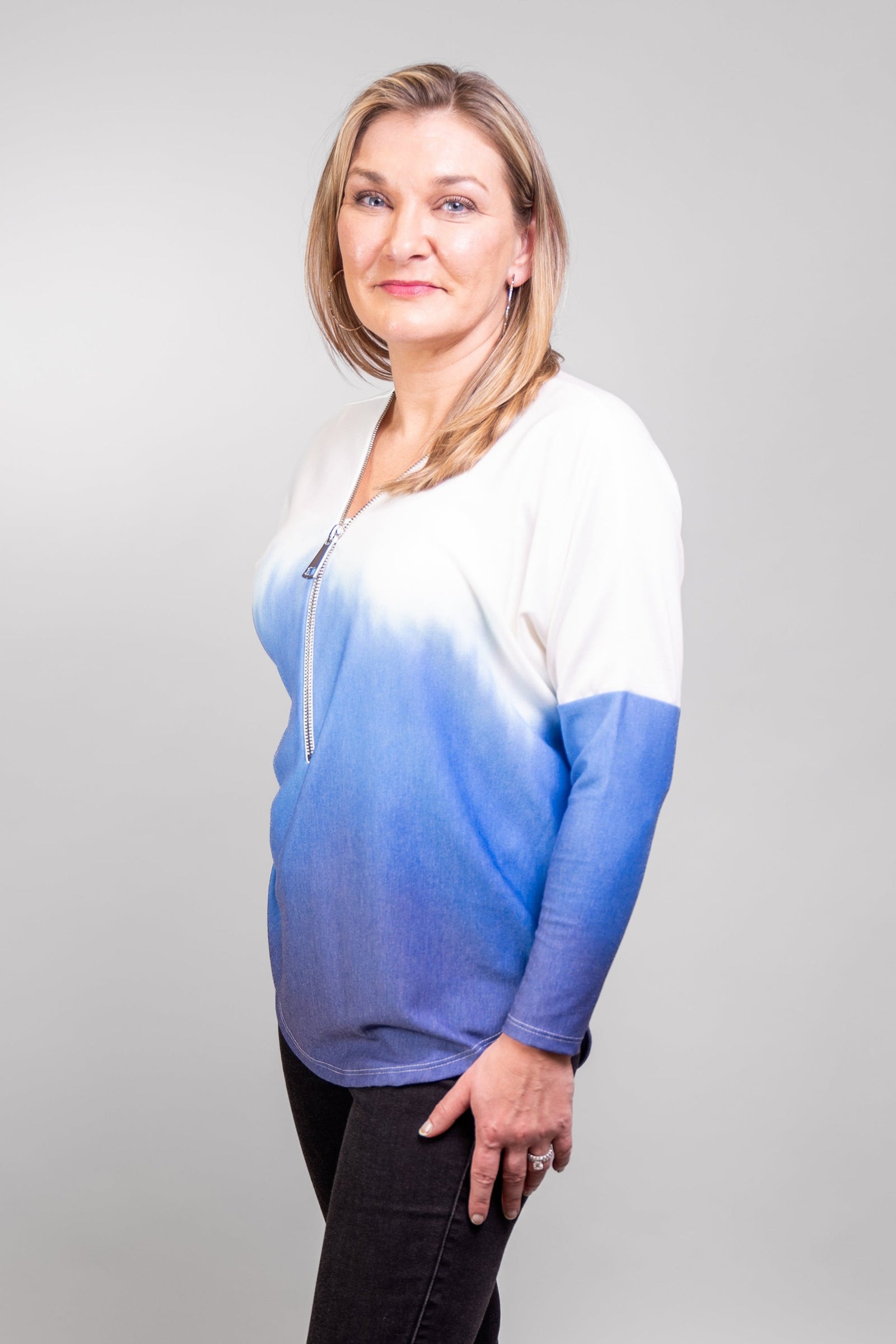 Ombre Dolman Sleeve Zipper Top