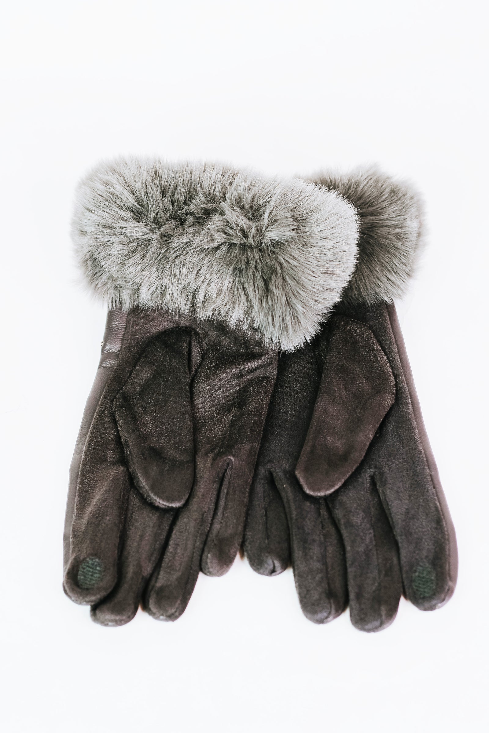 Rhinestone Studded Gloves w/ Faux Fur Cuffs