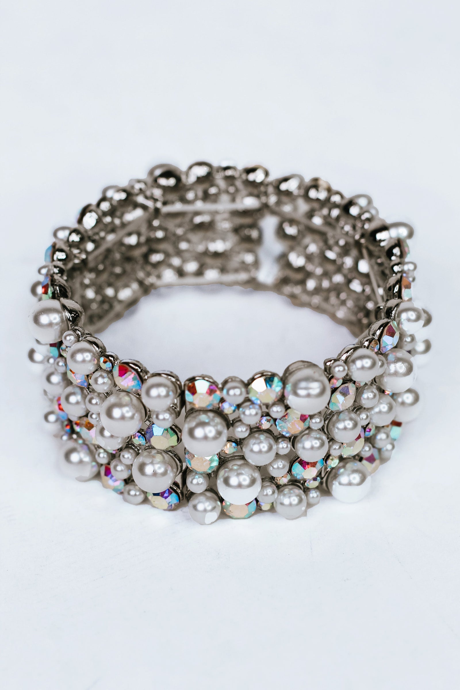 All Scatter Pearl & Rhinestone Wide Bracelet