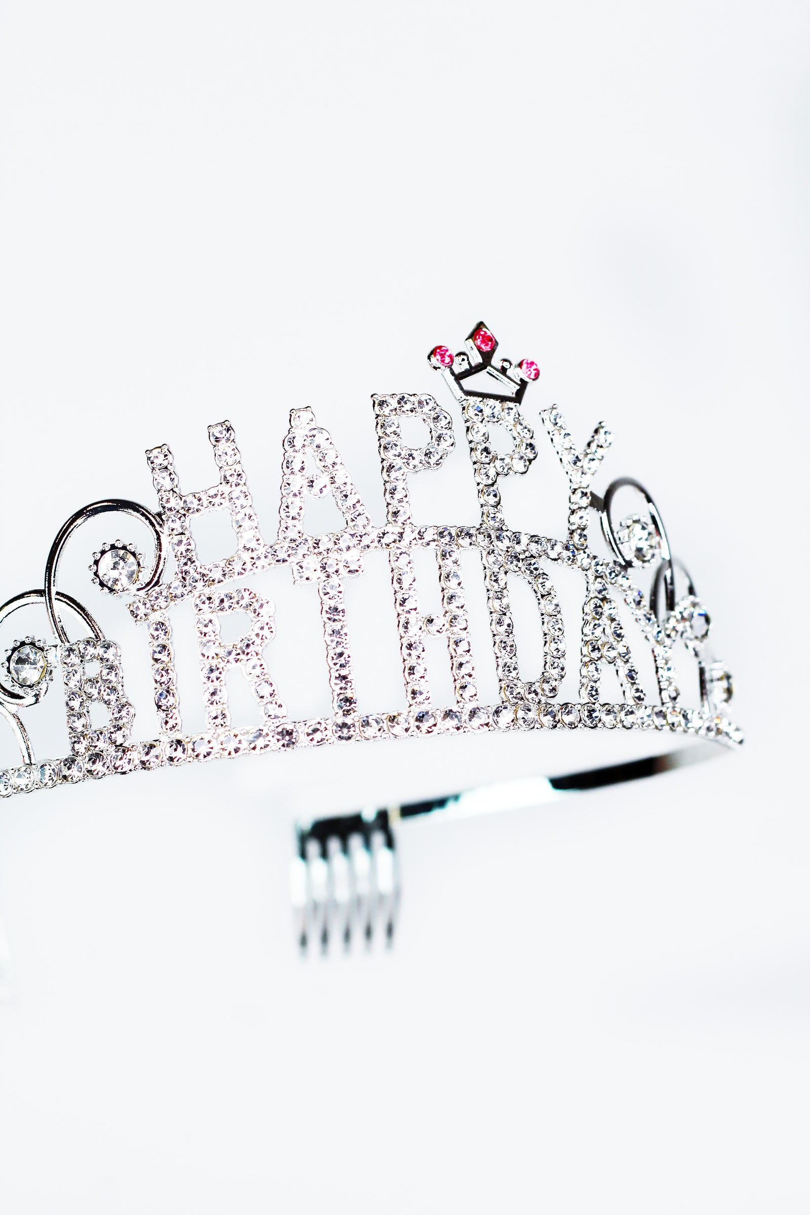 Arched Happy Birthday Tiara w/ Pink Crown Top
