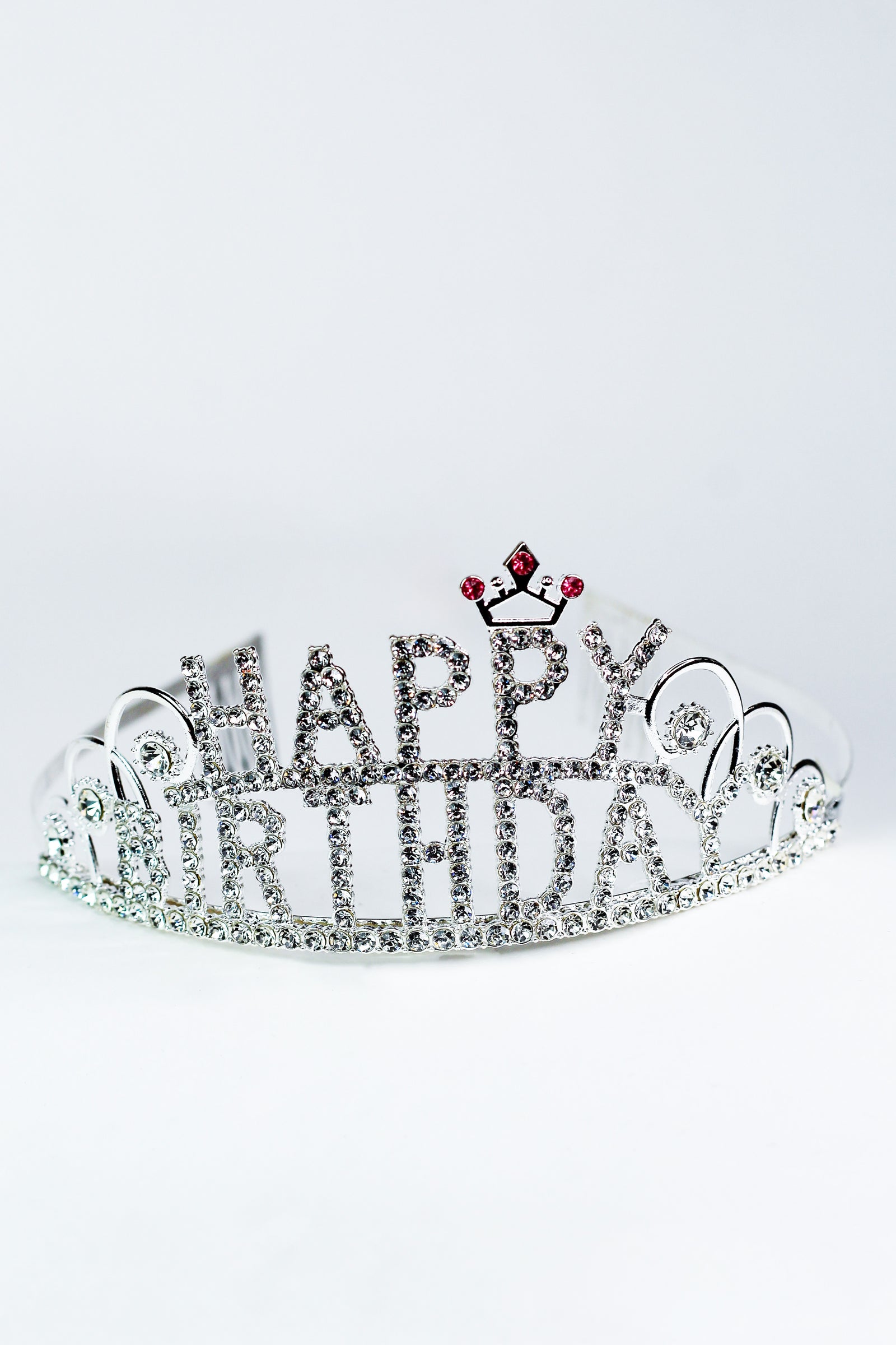 Arched Happy Birthday Tiara w/ Pink Crown Top