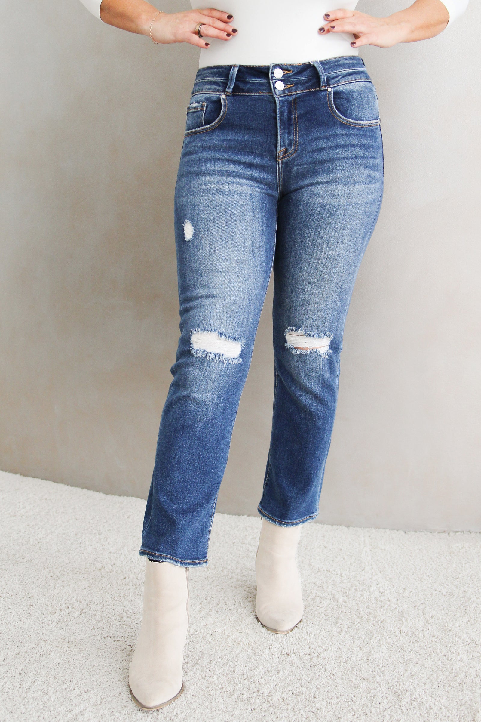 High Rise Ankle Straight Jeans