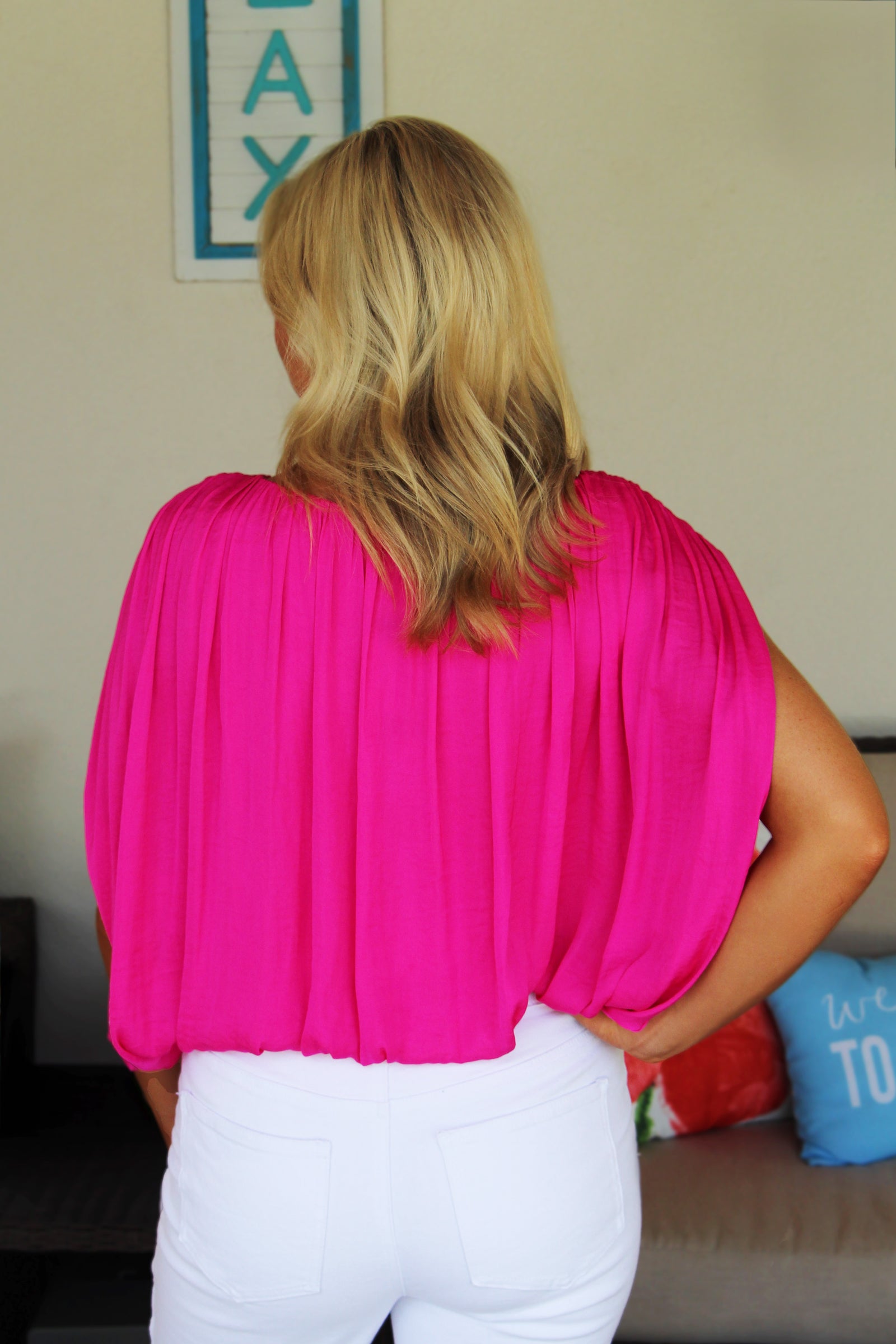 Gathered Neck Bubble Top w/ Open Sleeve