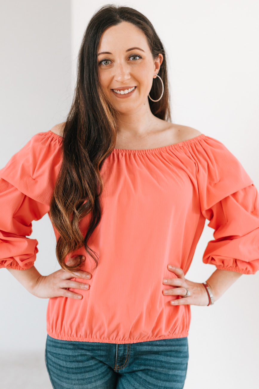 Off The Shoulder Blouse With Cinched Sleeve