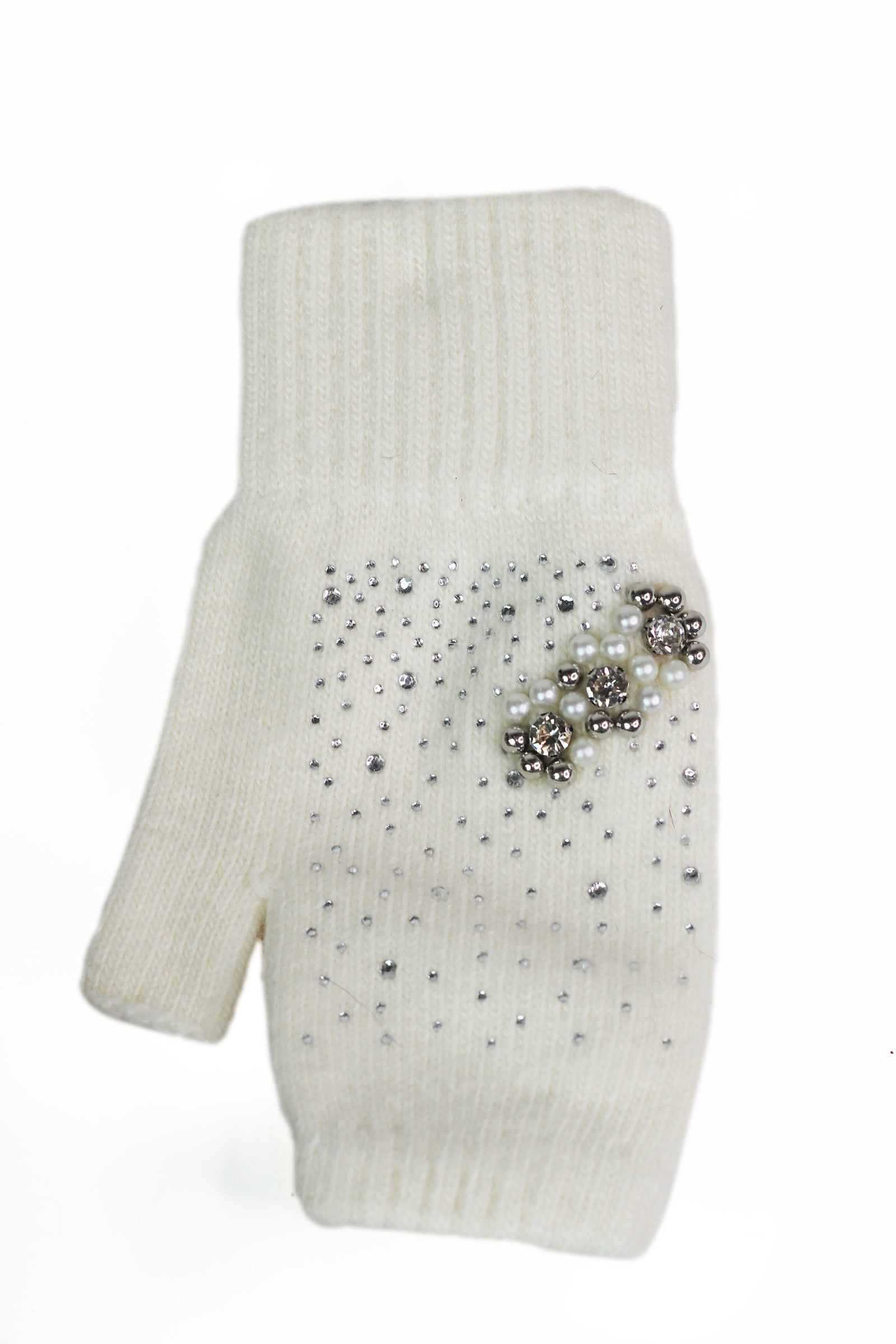 Fingerless Gloves w/ Scattered Rhinestones & Pearl Cluster