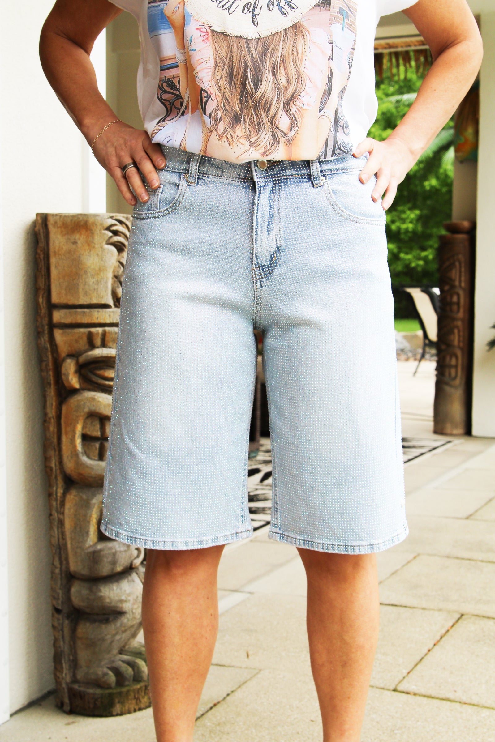 All Rhinestone Jean Shorts