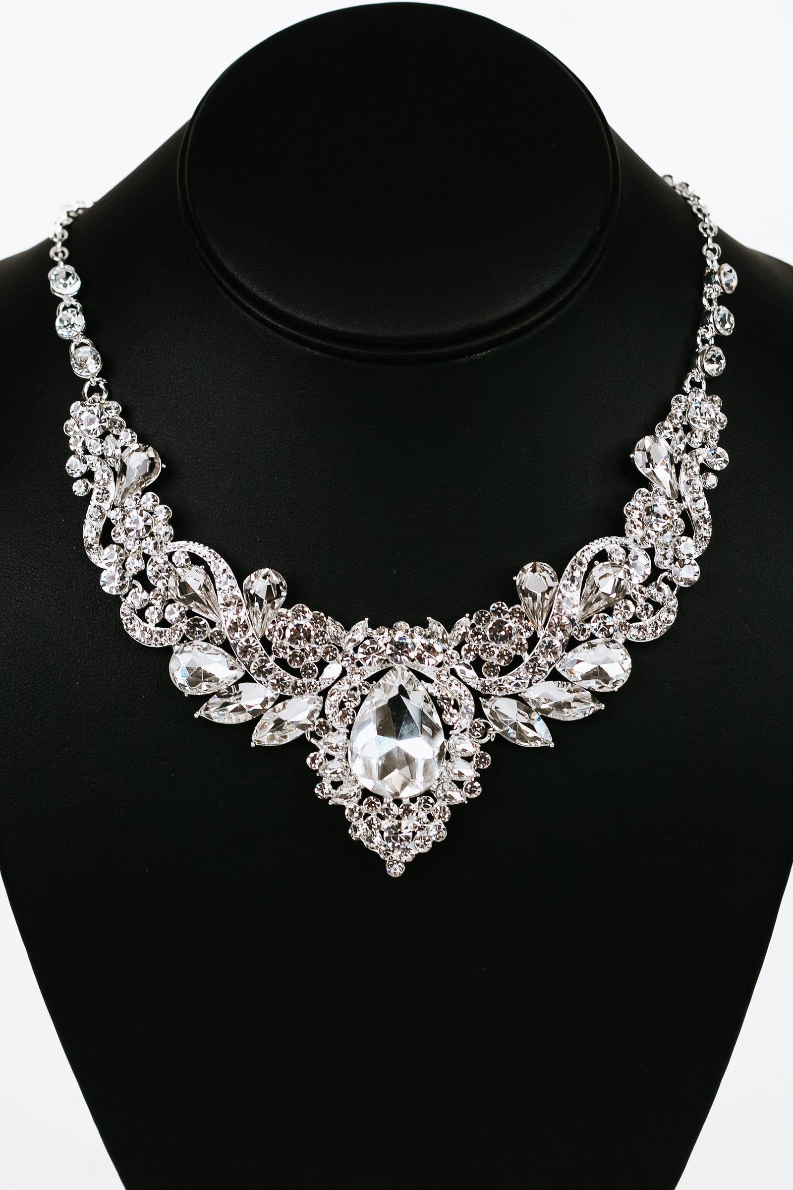 Teardrop Marquis & Rhinestone Swirls Statement Necklace