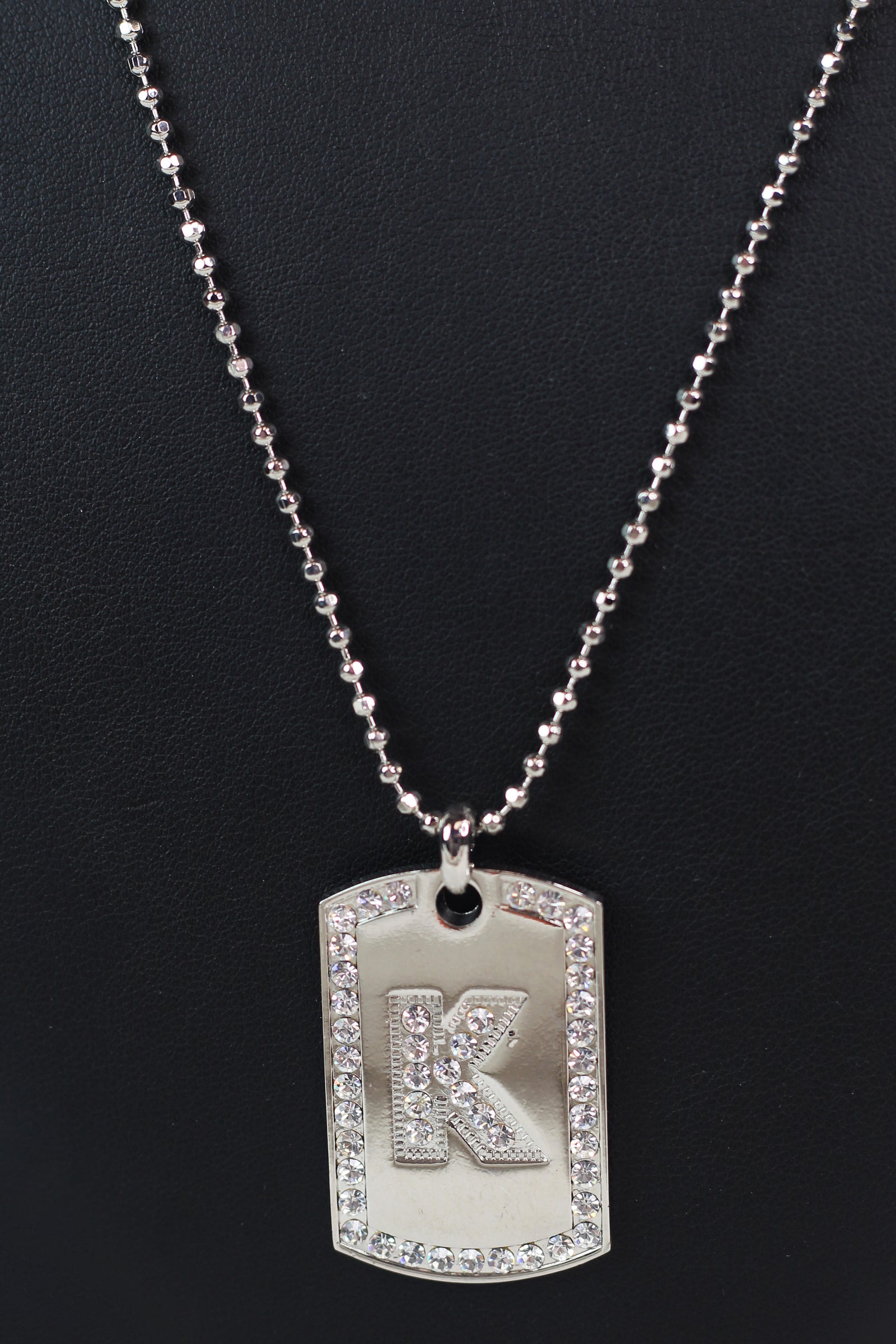 Link Chain Necklace w/ (K) Rhinestone Dog Tag