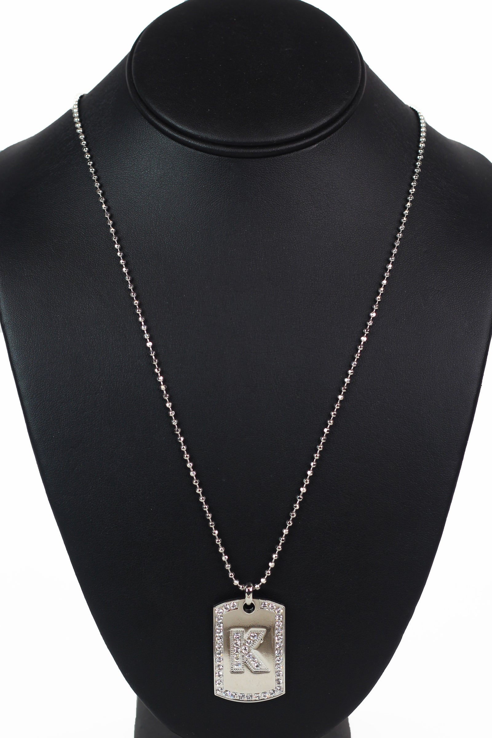 Link Chain Necklace w/ (K) Rhinestone Dog Tag