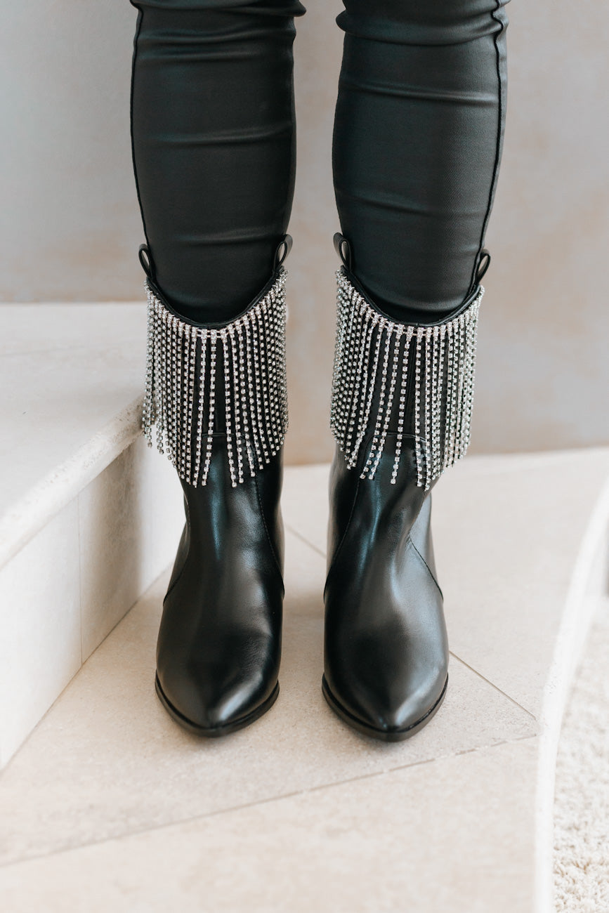 Fringe Rhinestone Low Ankle Heel Boot (SALE)