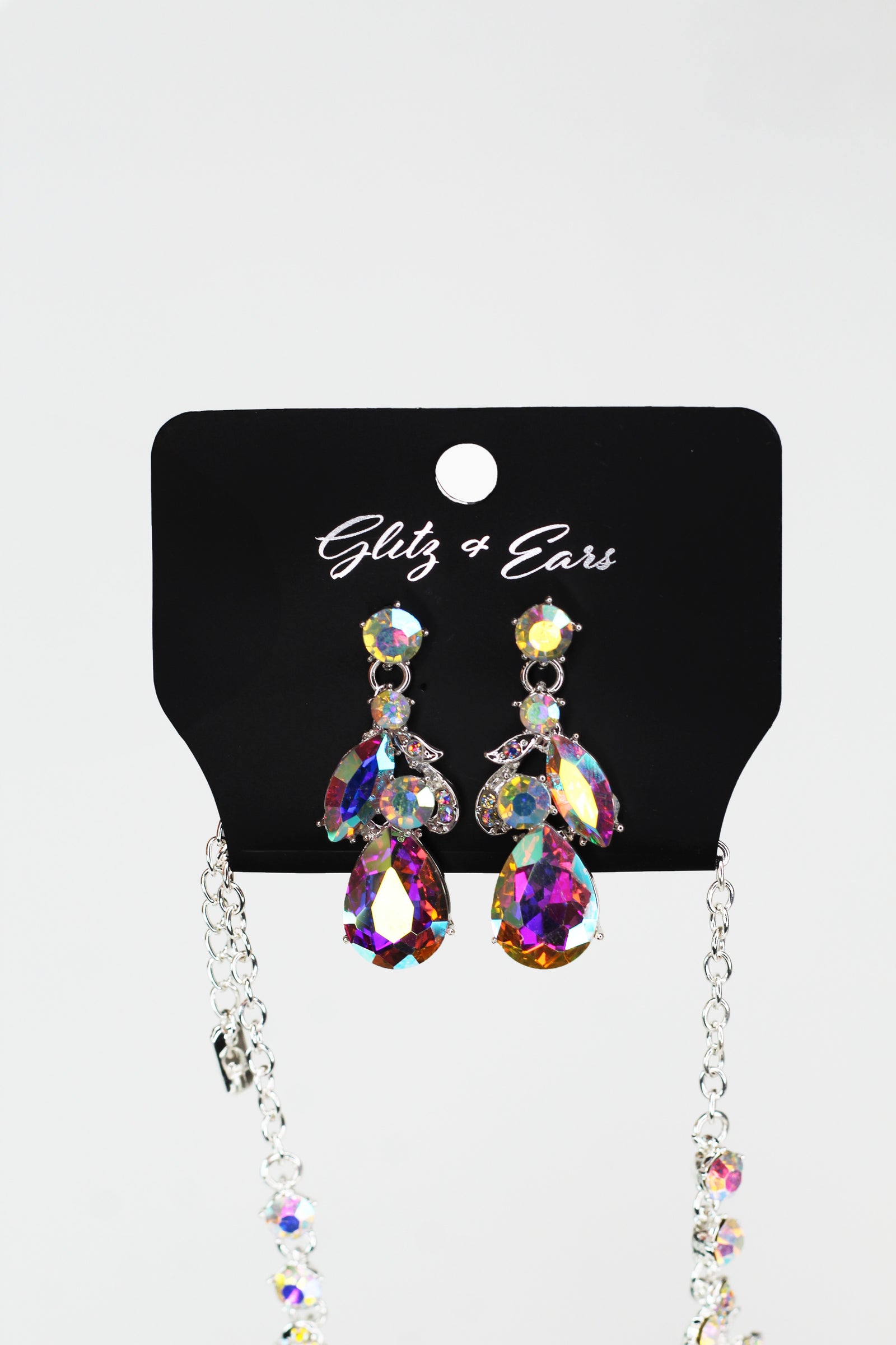 Large Marquis Rhinestones & Pave Leaves & Dangling Teardrop Necklace - Glitz & Ears Boutique