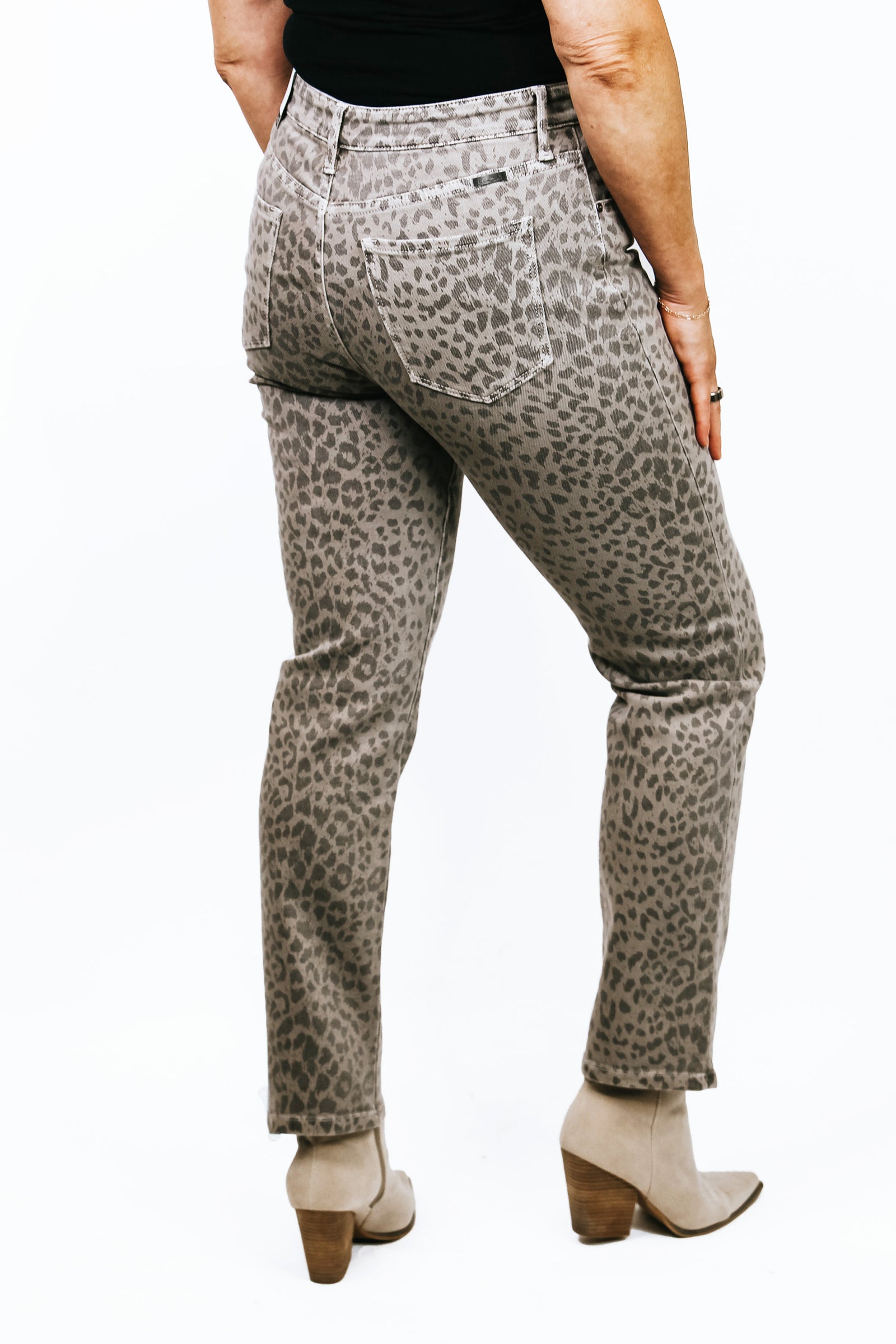 High Rise Leopard Print Straight Leg Jeans