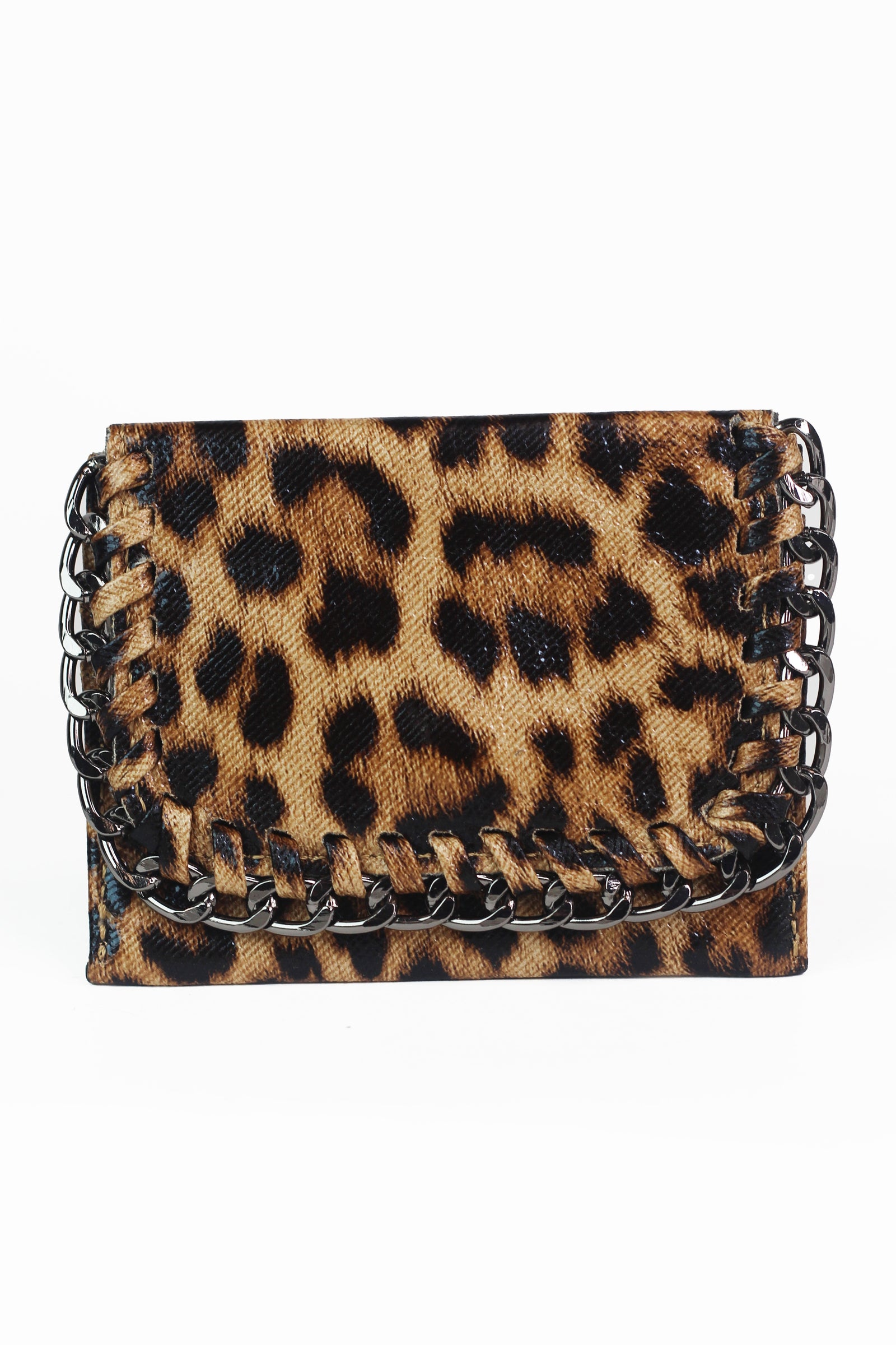 Shimmery Card Holder Wallet w/ Chain Trim