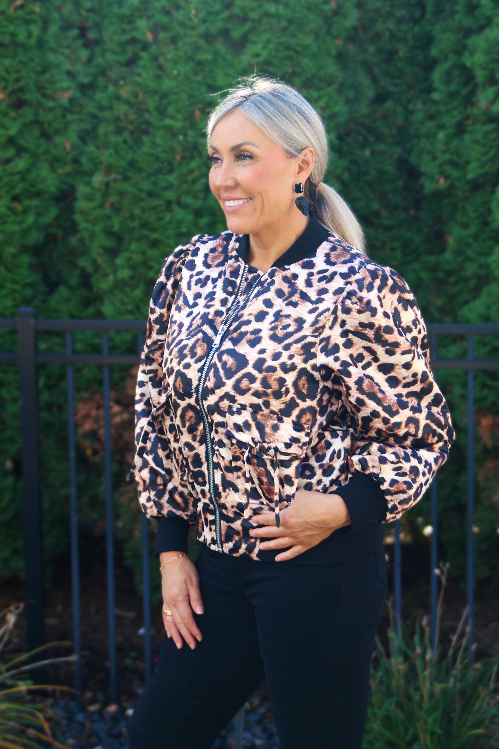 Leopard Dual Open Pocket Bomber Jacket