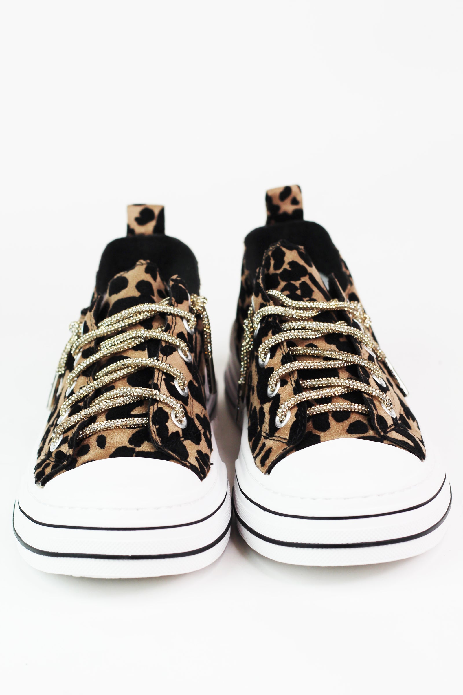 Leopard Velvet Sneakers w/ Rhinestone Shoe Laces