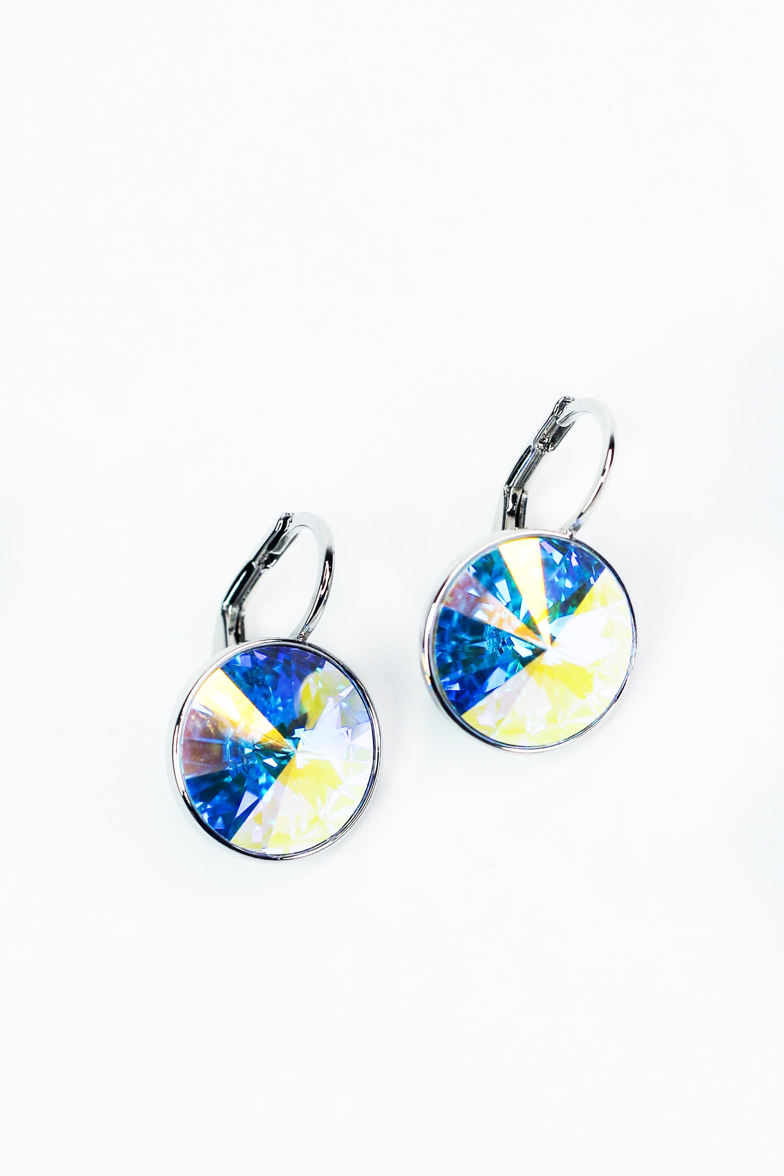 Large Stone Lever Back Silver Earring