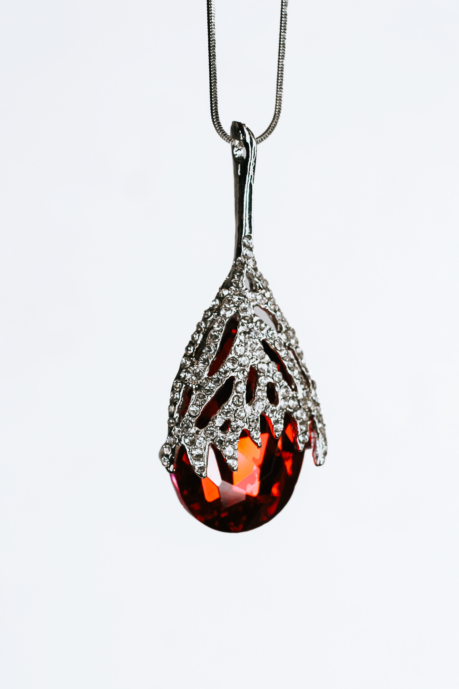 Long Teardrop Rhinestone Layered Pendant Necklace