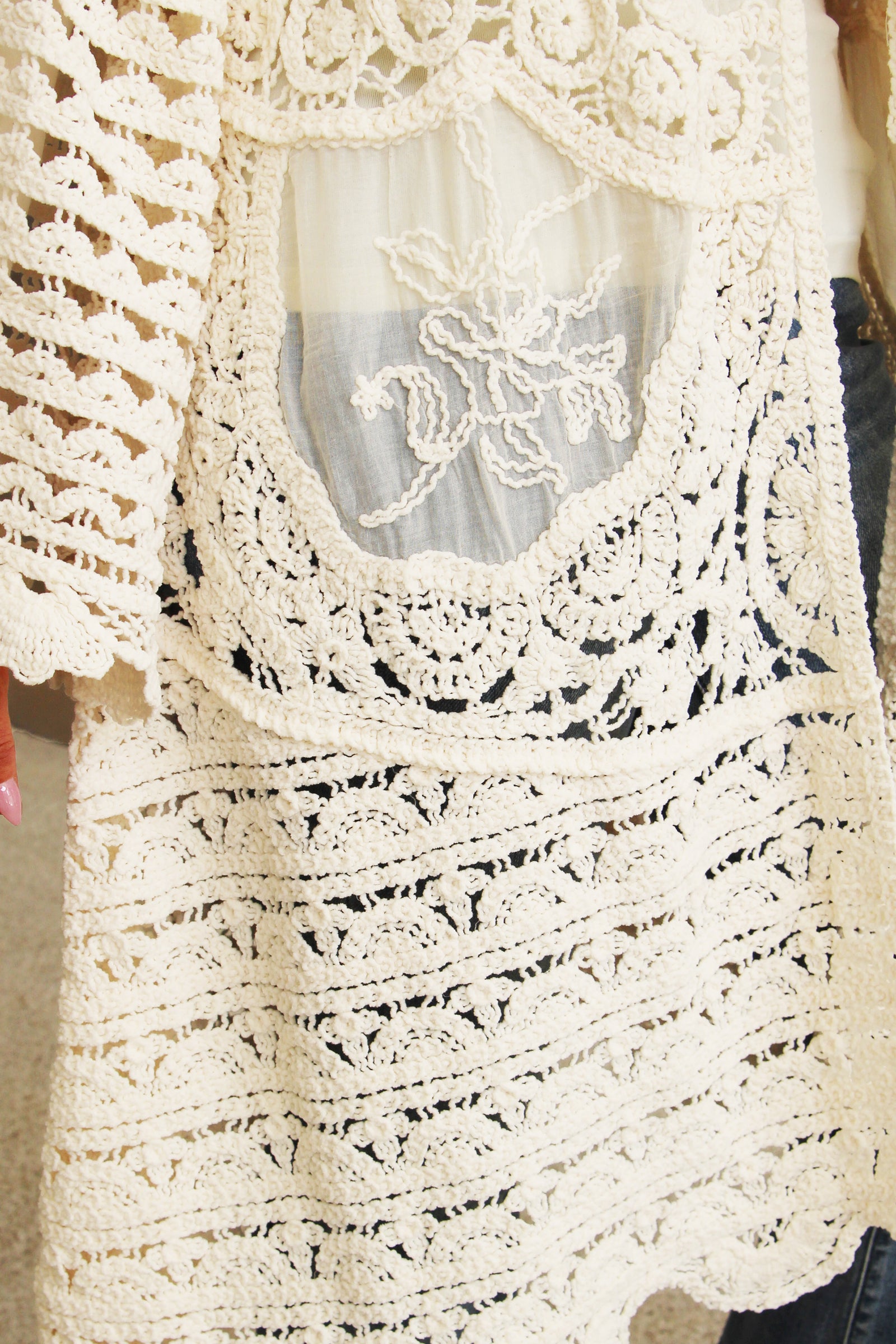 Long Cream Crochet Sweater