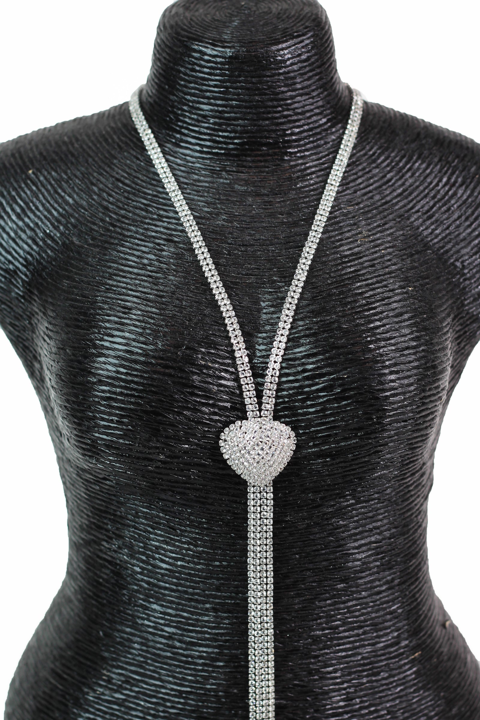 Arch Filled Rhinestone Heart Long Necklace - Glitz & Ears Boutique
