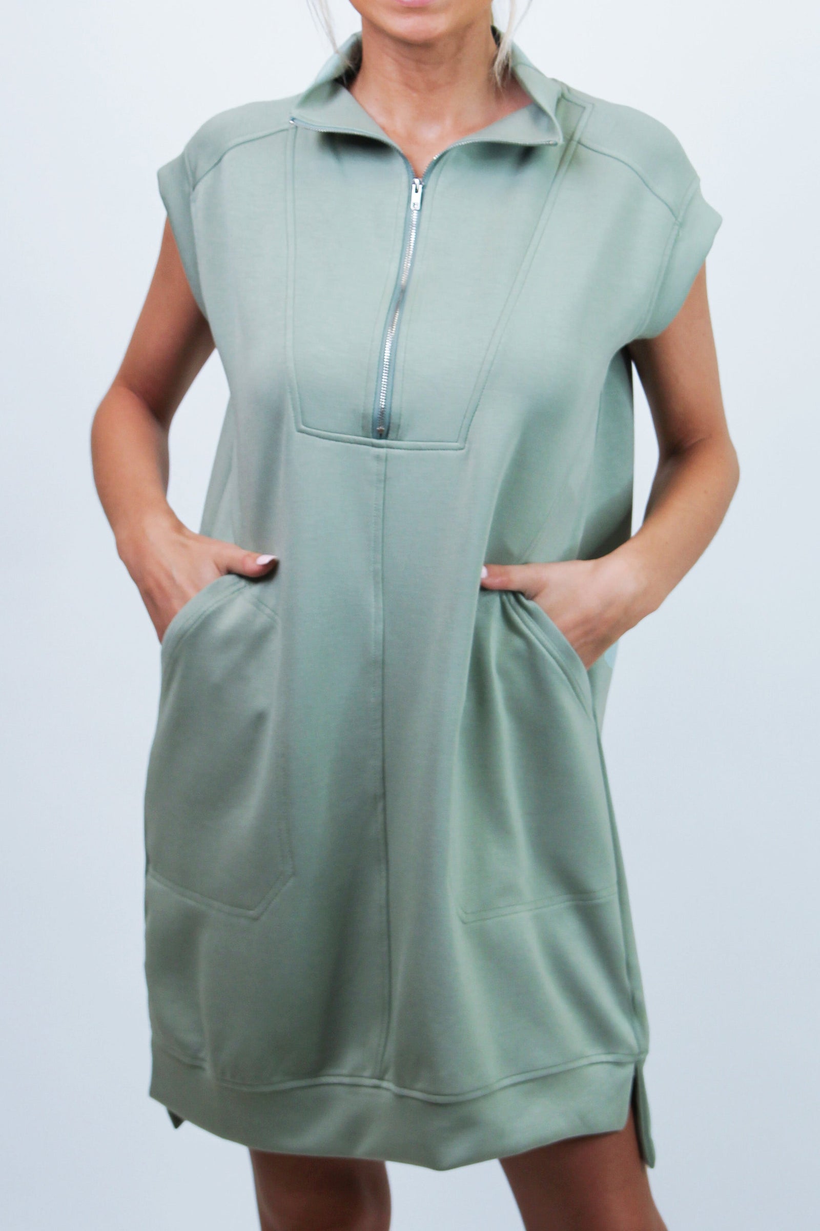 Half Zip Scuba Knit Dress w/ Pockets(SALE)