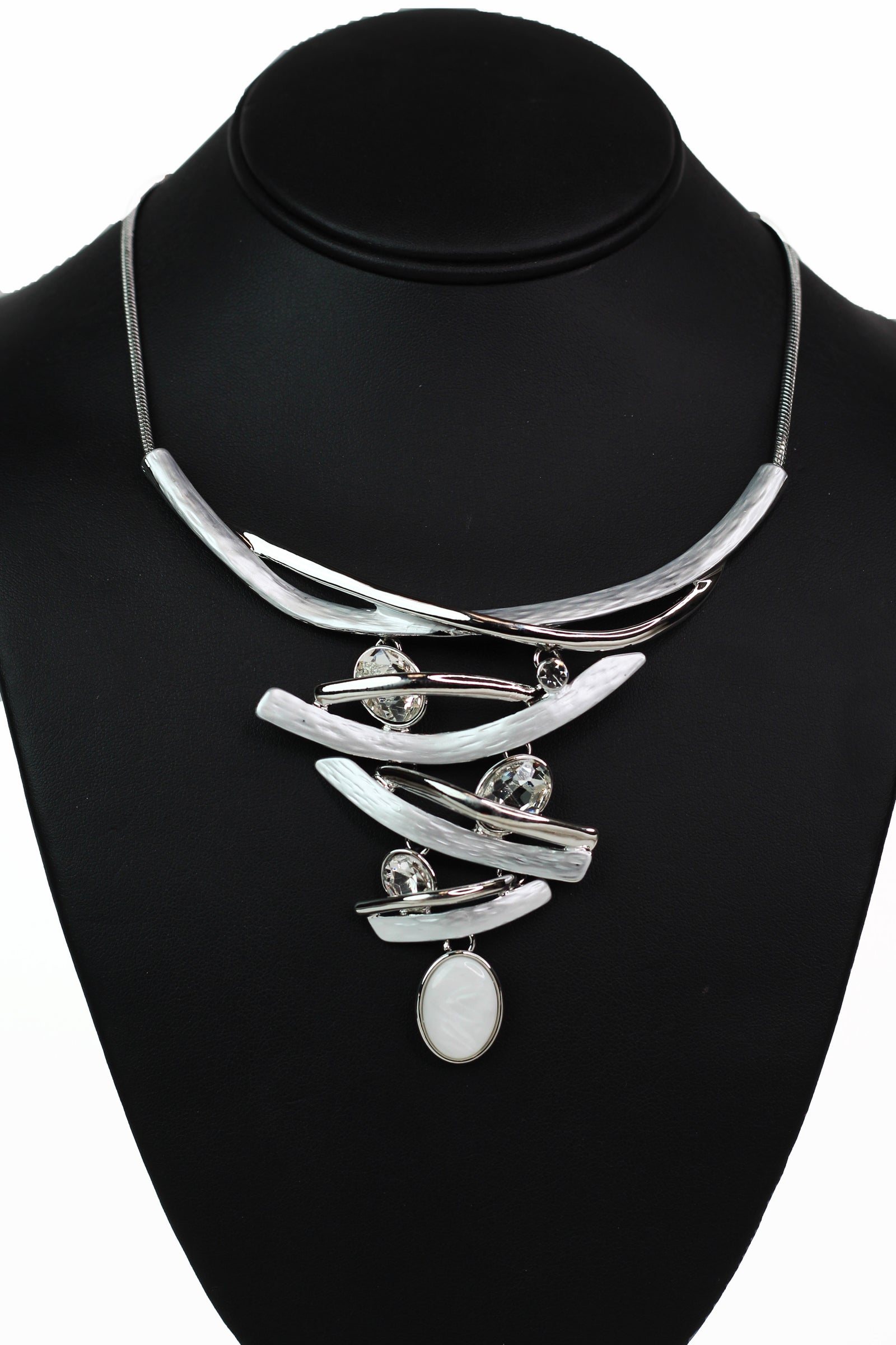 Metal & Gemstone Crosshatch Bib Necklace - Glitz & Ears Boutique