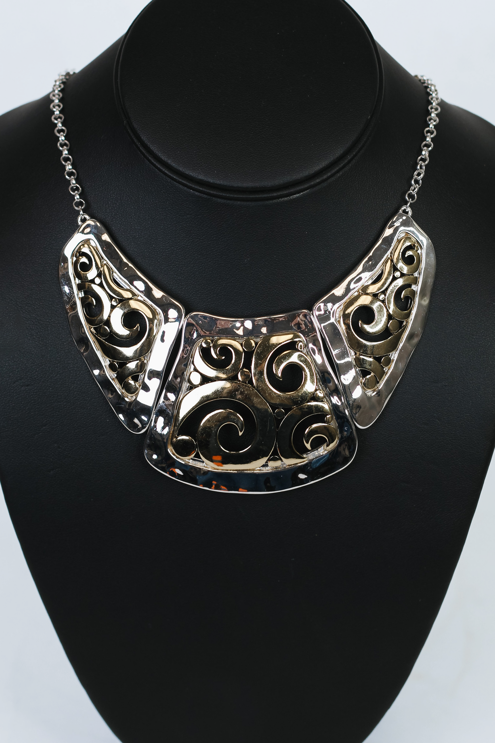 Two Toned Metal Filigree Statement Necklace