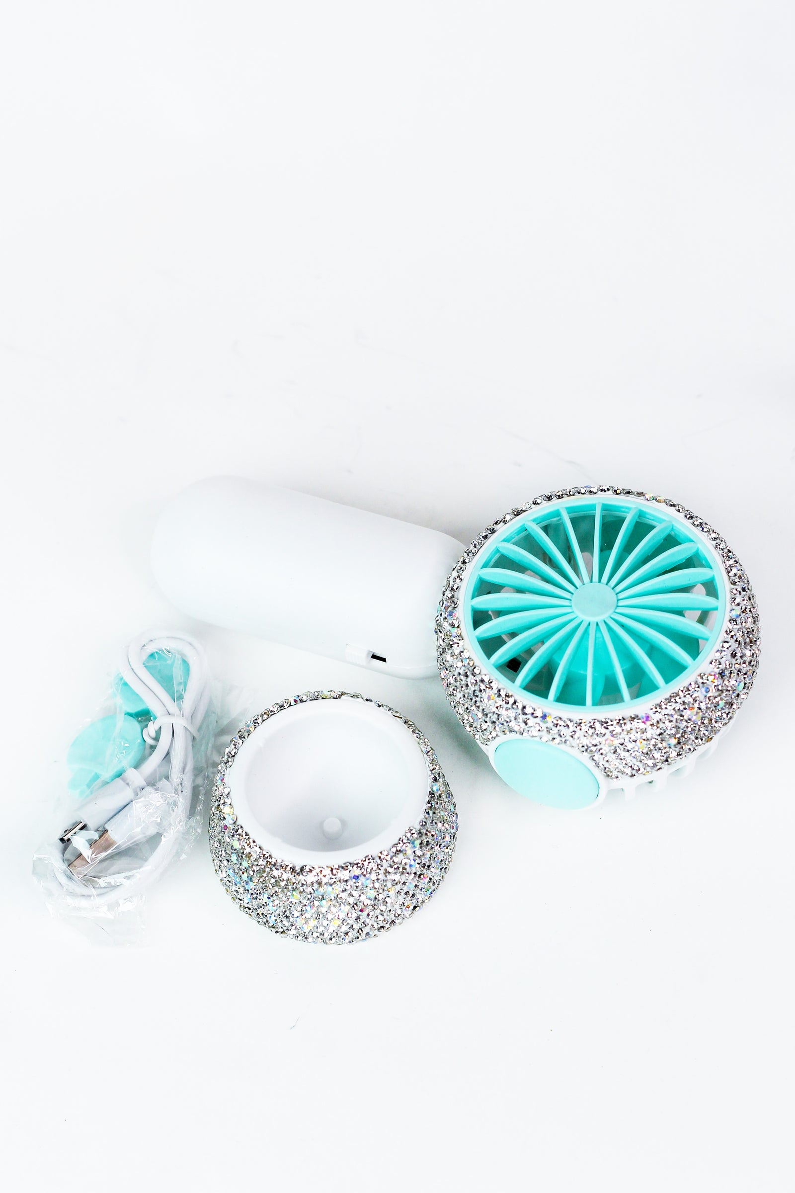 Small Rhinestone Accented Handheld Fan & Stand