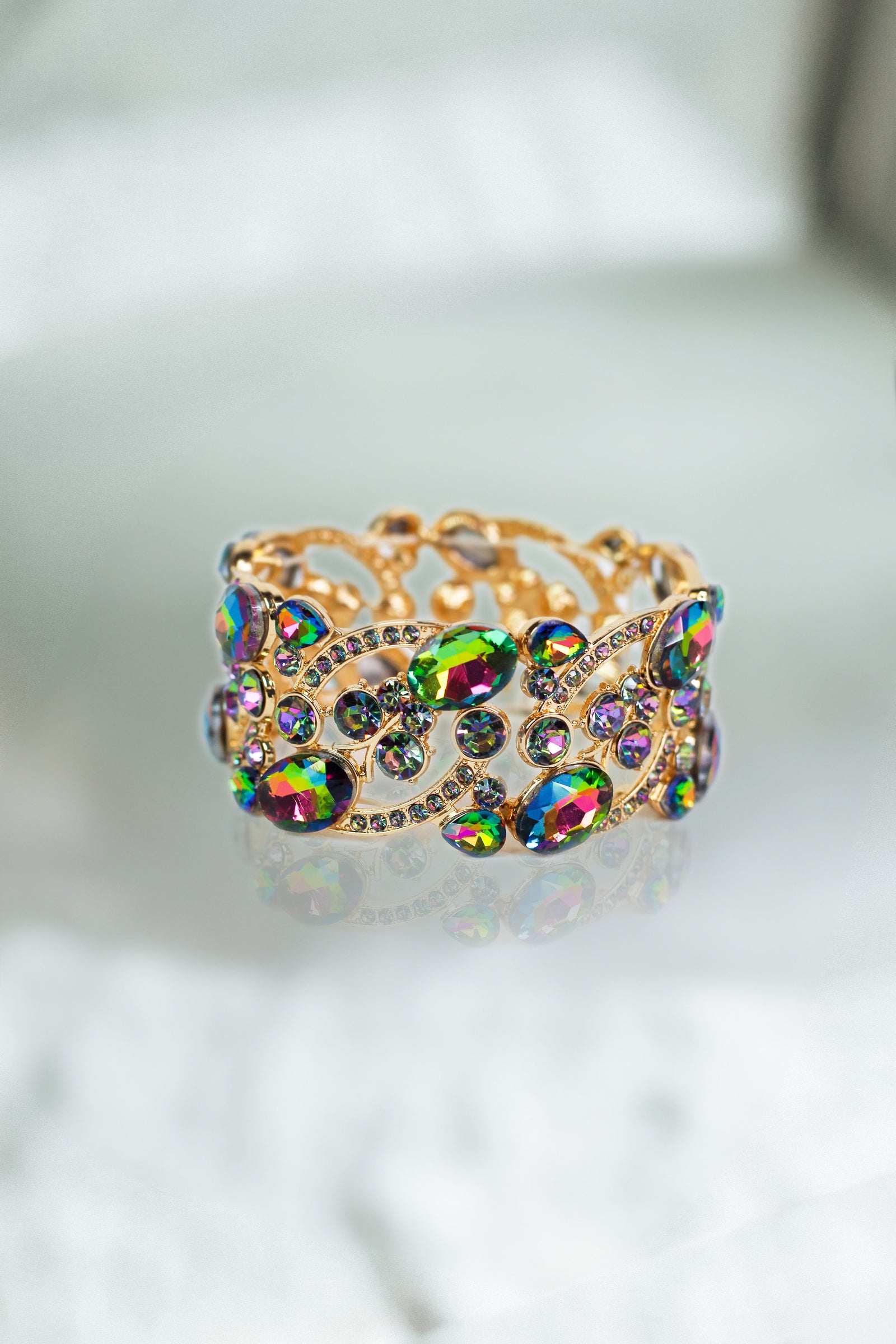 Oval & Stone Bar Stretch Bracelet