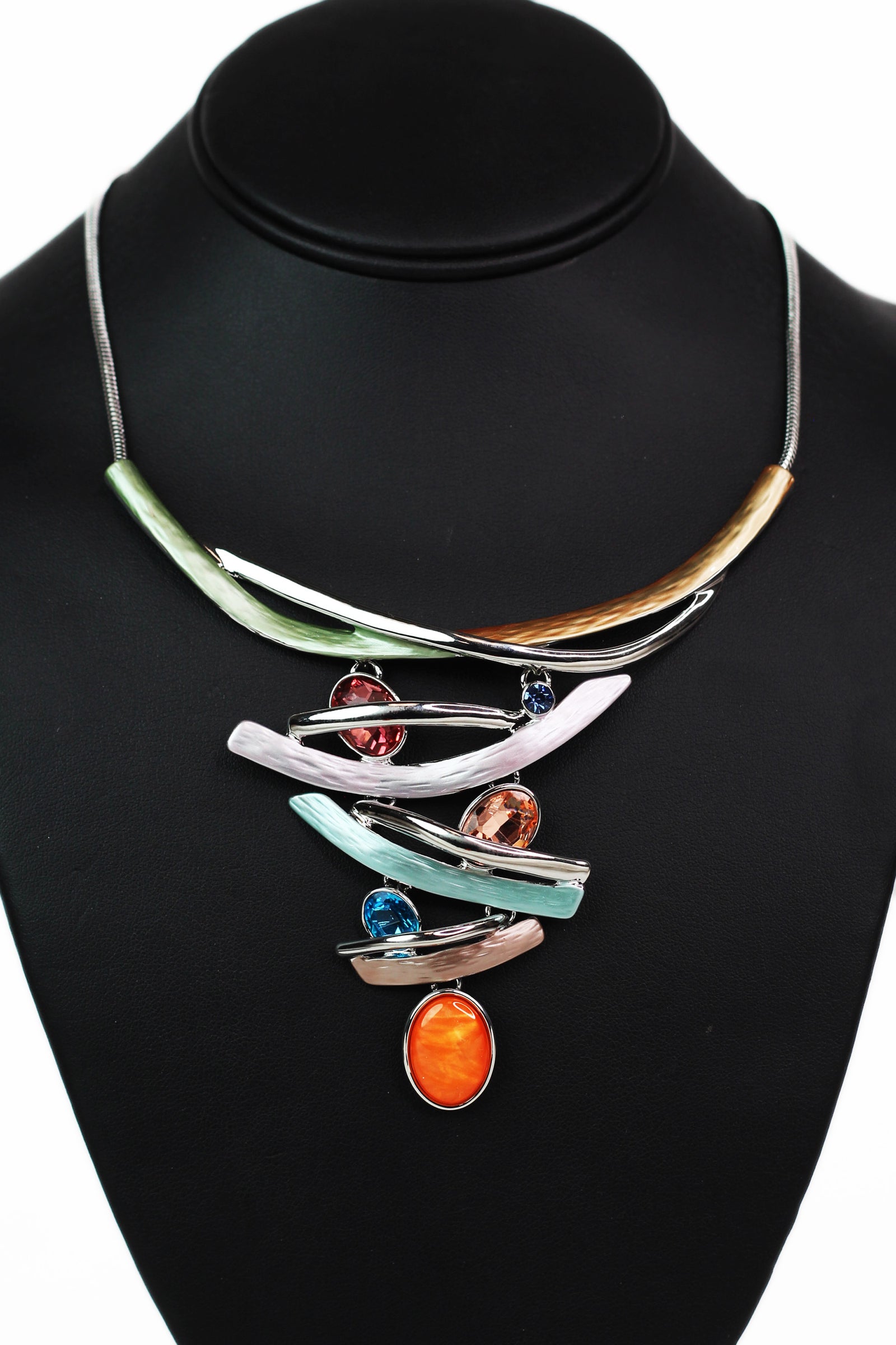 Metal & Gemstone Crosshatch Bib Necklace - Glitz & Ears Boutique