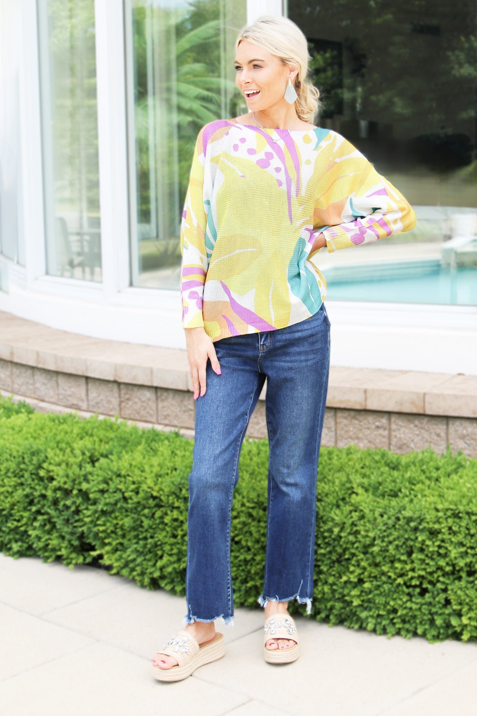 Floral Abstract Design Italian Knit Sweater