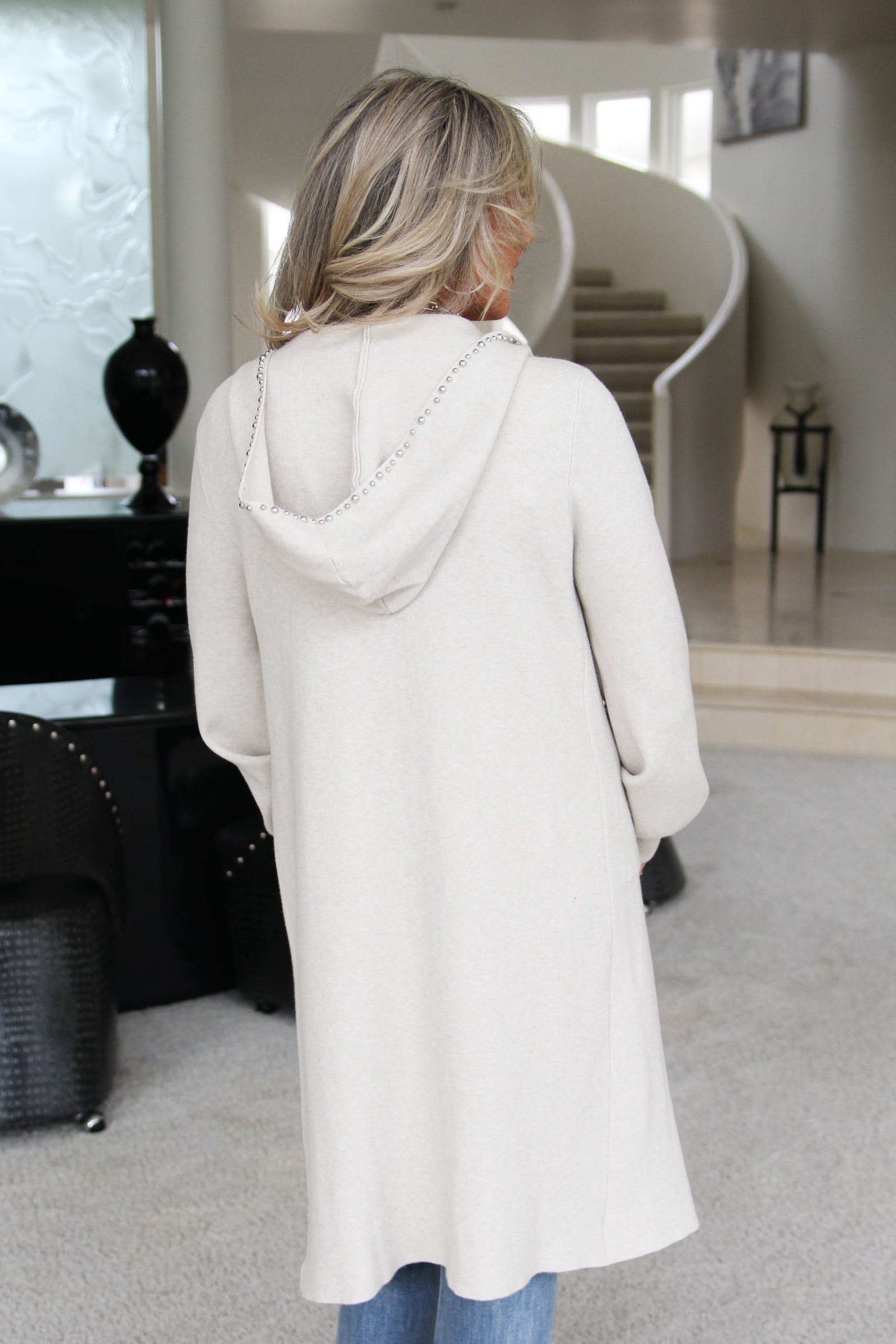Open Long Knit Cardigan W/ Studs